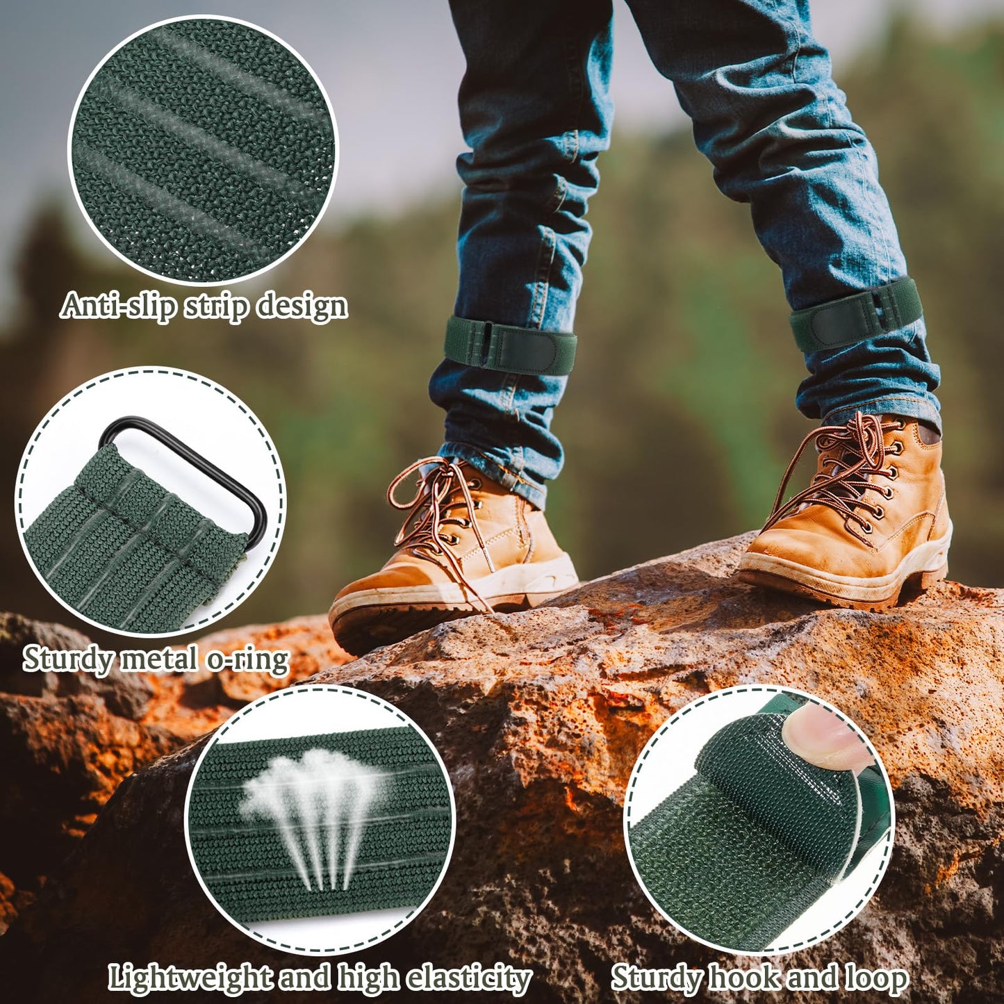 Vincreem 2 Pcs Elastic Ankle Straps Cycling Pant Leg Straps Adjustable Elastic Safety Band Boot Blousers for Climbing Fishing Outdoor Sport (Army Green)
