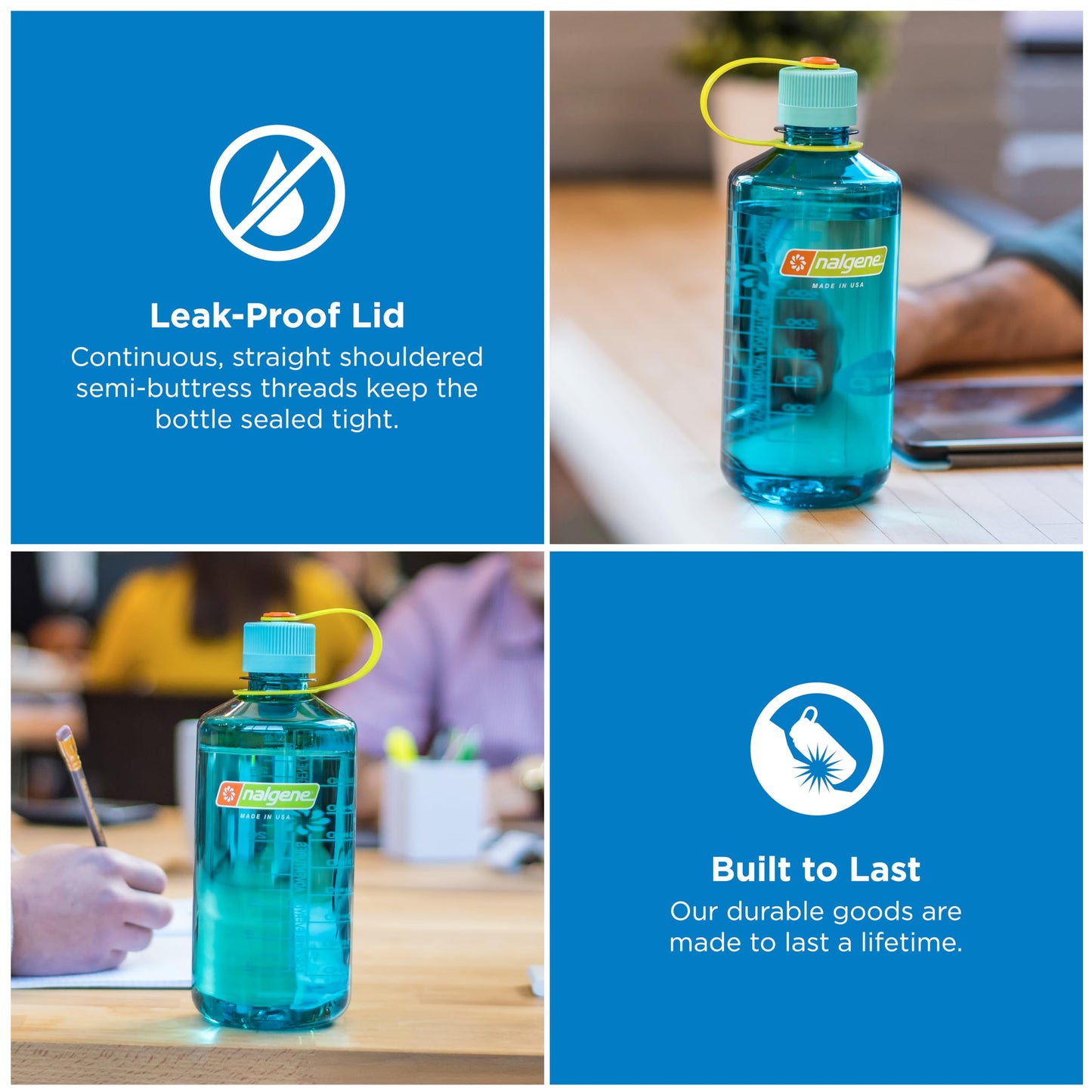 Nalgene 32 oz Narrow Mouth Water Bottle | BPA-Free, Durable & Leak Proof, Lightweight Bottle for Hiking, Gym & Travel, Cerulean