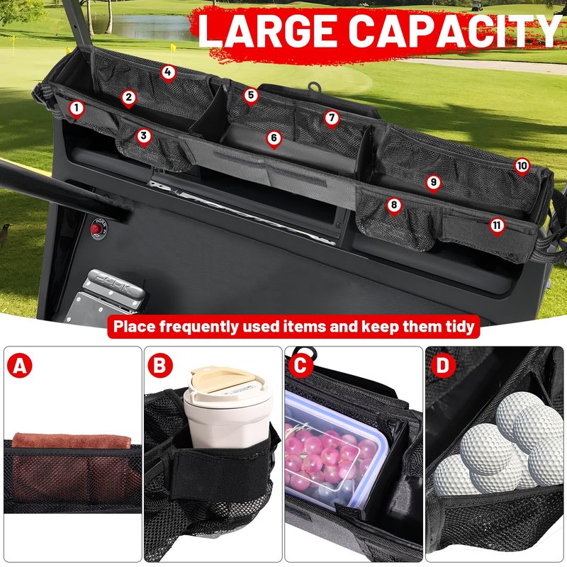StarknightMT Universal Golf Cart Front Storage Basket,Foldable Dash Tray Organizer, No Drill Golf Cart Organizer Compatible with EZGO Club Car Kandi Electric Golf Cart Yamaha, 1680D Oxford Fabric