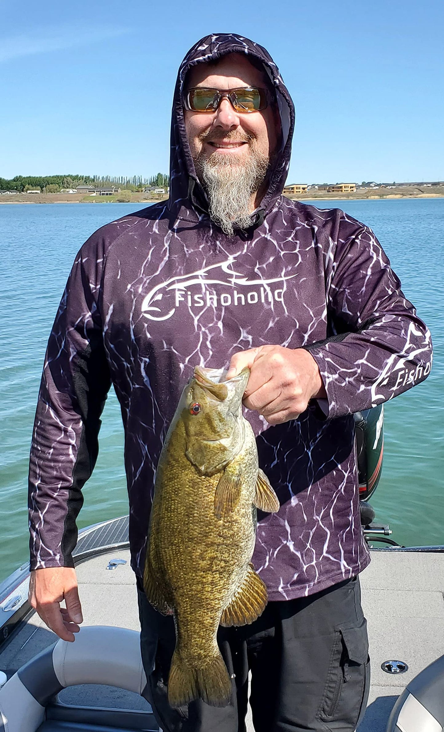 Fishoholic UPF 50 Performance Fishing Shirt - Long Sleeve Hoodie - Loose Keg Fit - Breathable Quick Dry Sun Protection (LSH-BLKh2o-XXL)