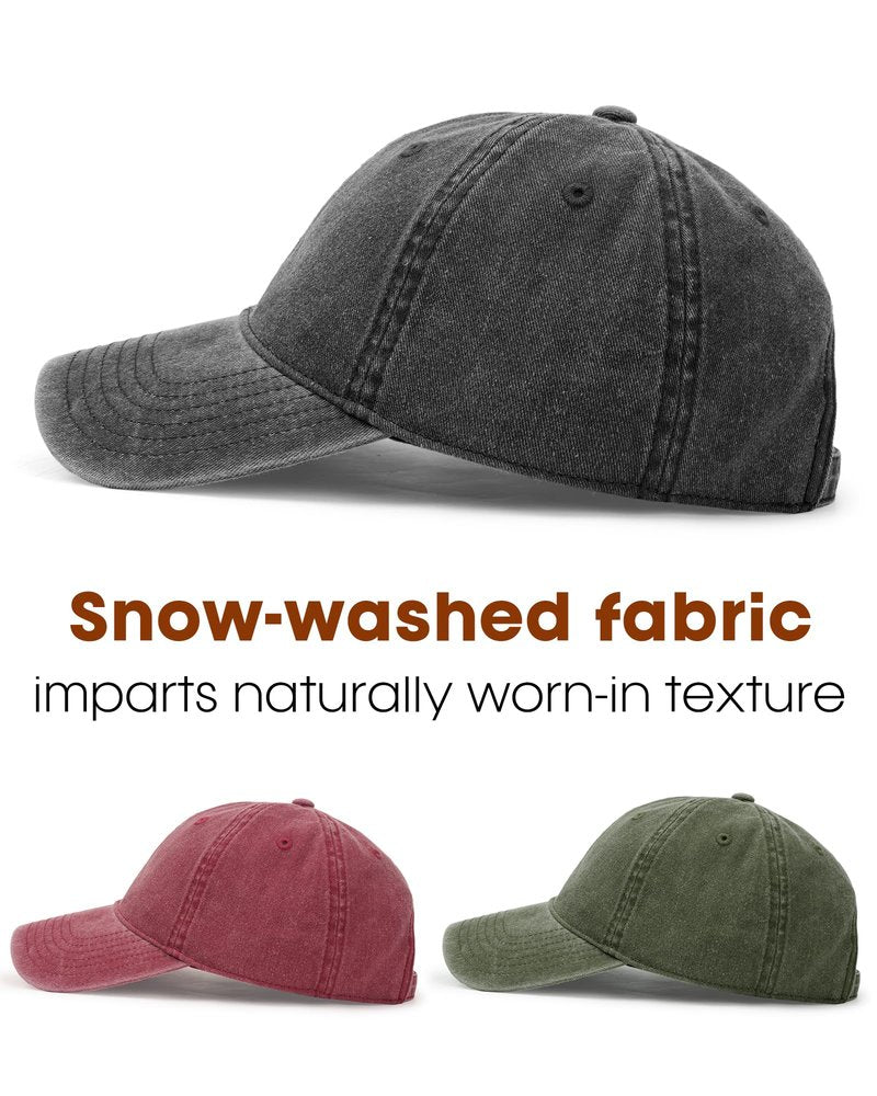 FURTALK 3 Packs Unisex Vintage Washed Cotton Distressed Baseball Cap Low Profile Adjustable Dad Hat, Black+Green+Wine Red, Size M