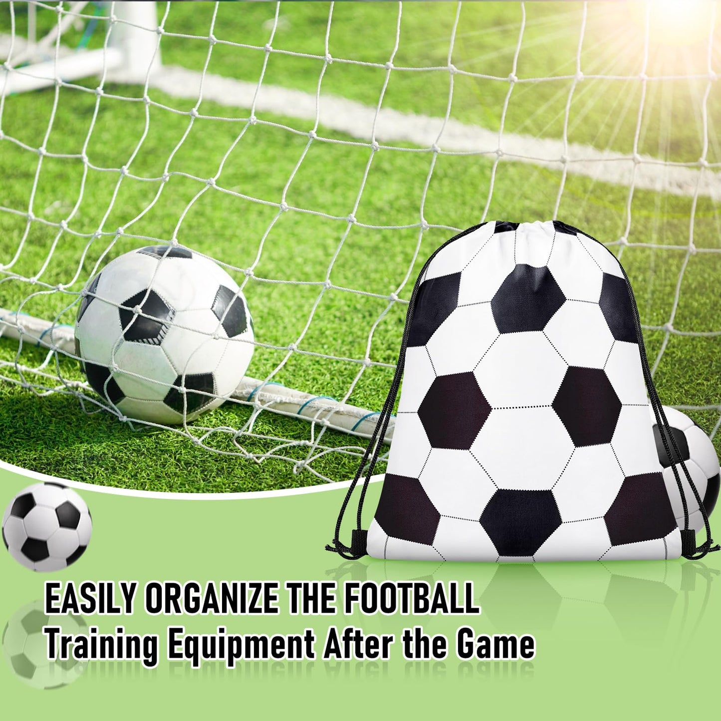 Grneric 14 Pcs Soccer Drawstring Bags Party Favor Goodie Bags Cinch Bag Sackpack for Sports Teams Birthday Supplies(Soccer)