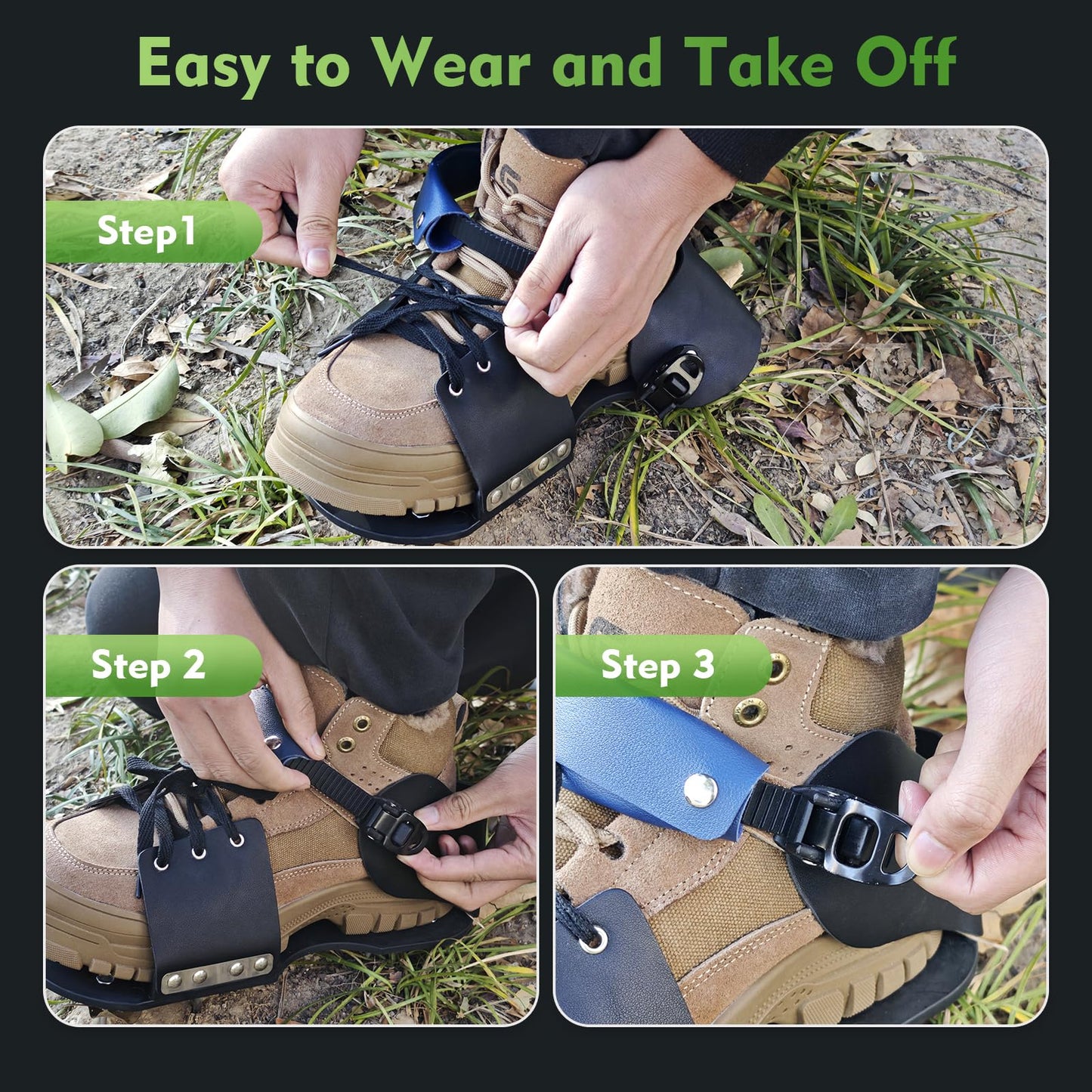 Aerator Shoes, Lawn Aerator Shoes for Grass with Foot Protection,Aeration Shoes for Lawn with Adjustable Strap, Pre-Assembled Aerating Shoes for Lawns, Gardens, and Courtyards(Black+Blue)