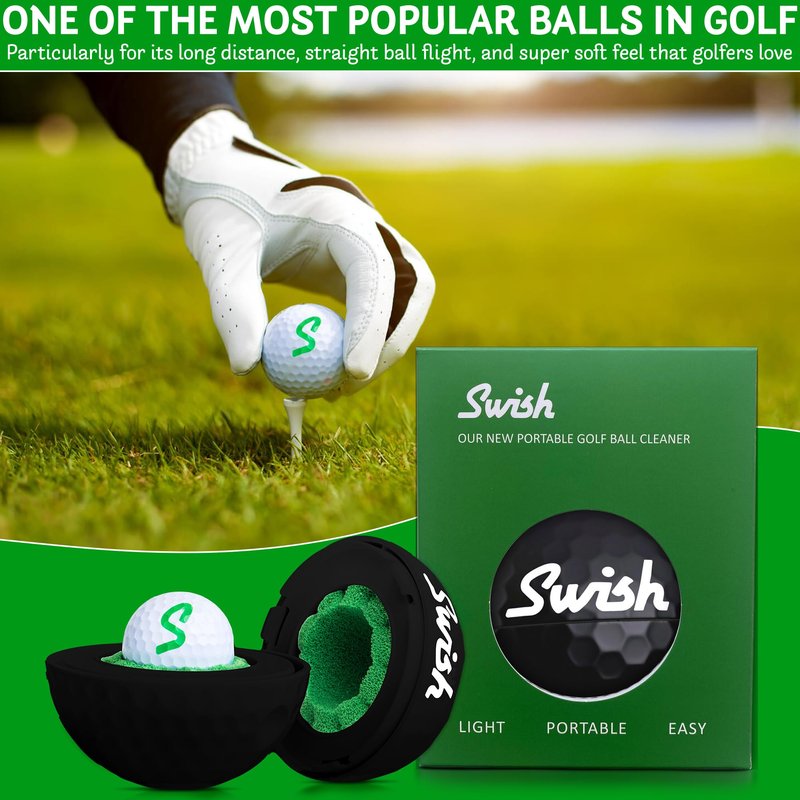 Tharos Distribution Swish Portable Golf Ball Cleaner for Golf Bag or Cart - Best Golf Accessories - Gifts (Black)