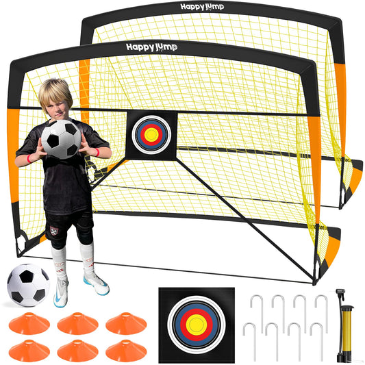 Happy Jump Kids Backyard Soccer Goals 7x5 & 5x3.6 FT, Portable Outdoor Play