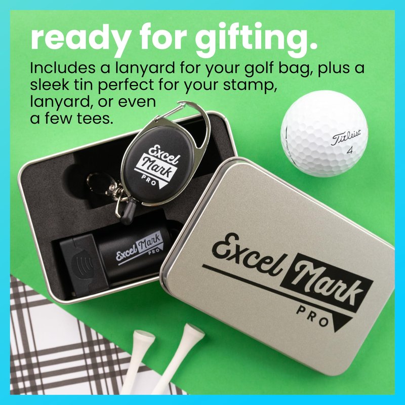 ExcelMark Clover Golf Ball Stamp Gift Set with Tin and Lanyard