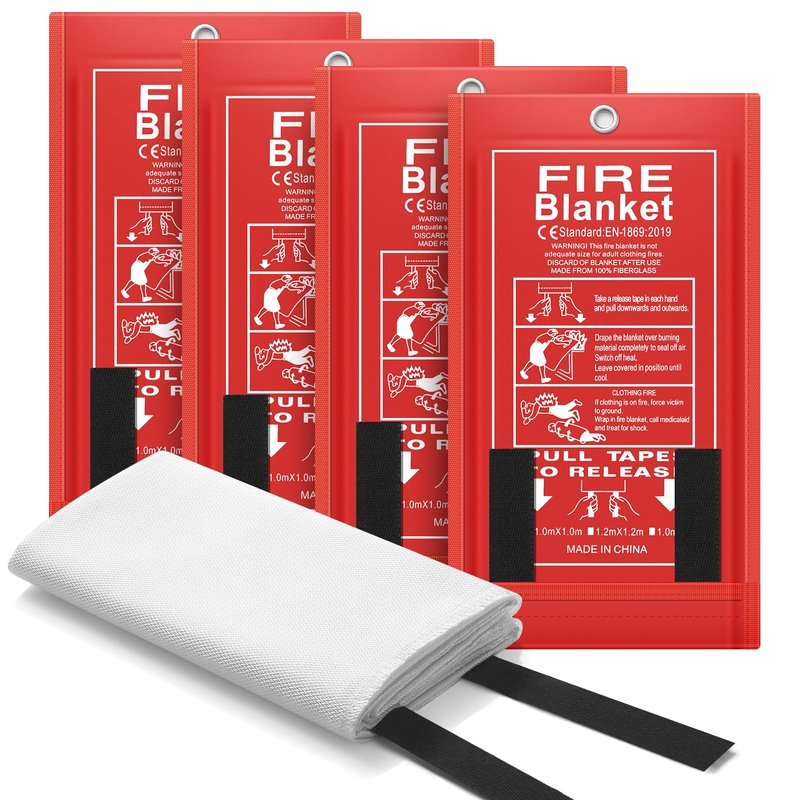 FLASLD 4 Pack Fire Blanket for Home and Kitchen, 40x40 Inch Fiberglass Fire Blankets Emergency for People, Fire Suppression Blankets for School Fireplace Grill Car Office Garage Welding Warehouse