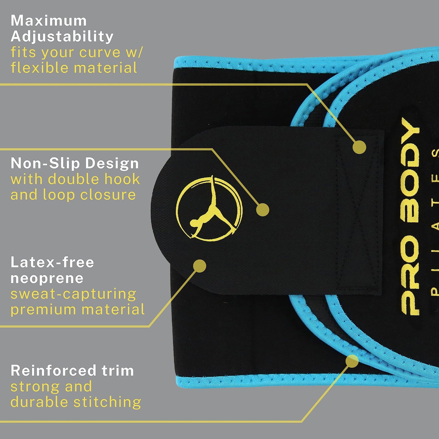 ProBody Pilates Waist Sweat Band for Women and Men, Waist Trimmer Belt for High-Intensity Training, Waist Trainer (Black, L/XL)