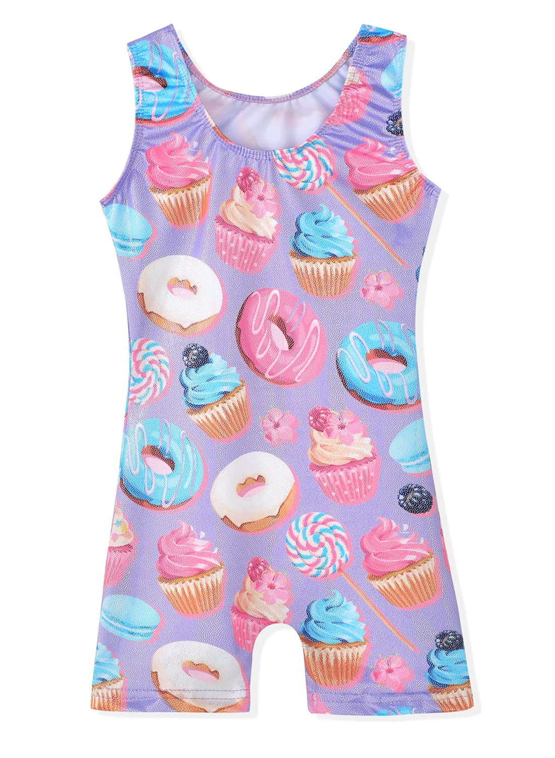 Belovance Leotards for Girls Gymnastics Unicorn Athletic Dance Wear Shiny Rainbow Blue Hotpink (Donuts Purple, 6-7 Years)