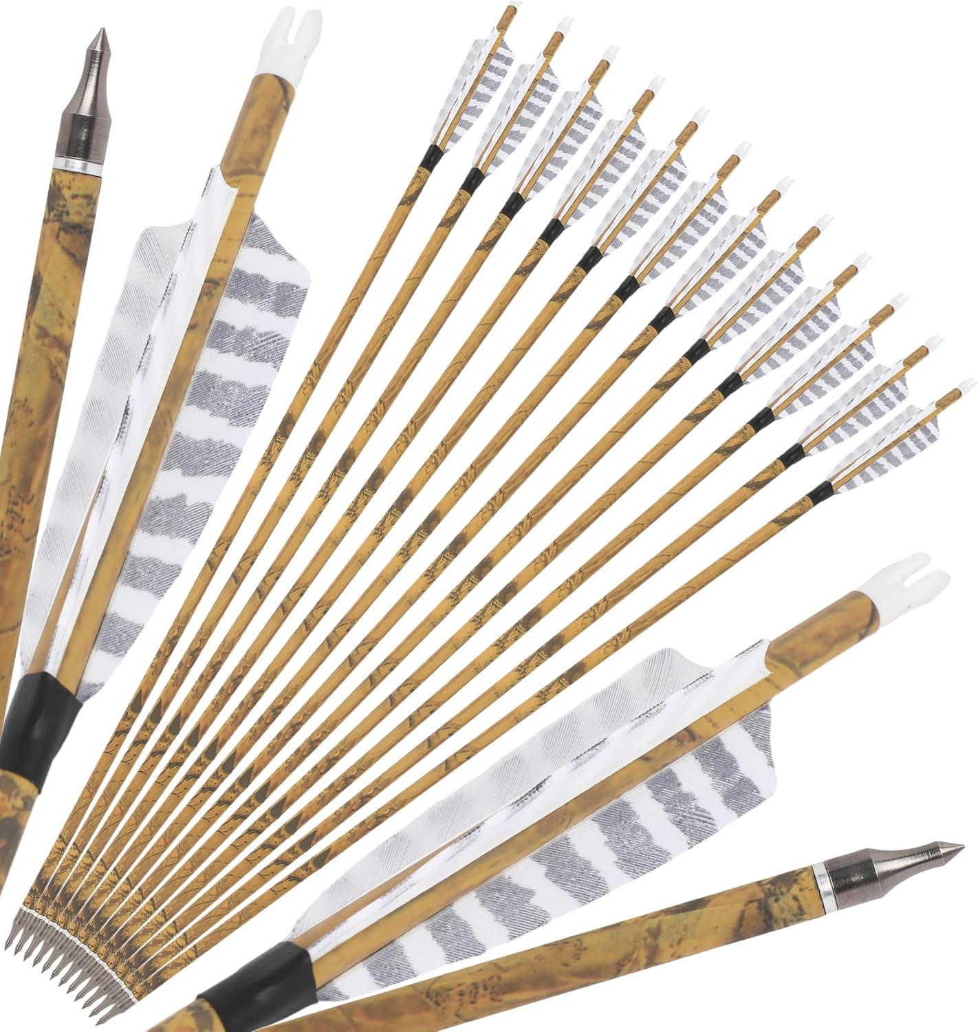 ZSHJGJR Carbon Hunting Arrows - 30” with 4” Turkey Feathers & Removable Tips | 500 Spine for All Bows (6/12 Pcs)