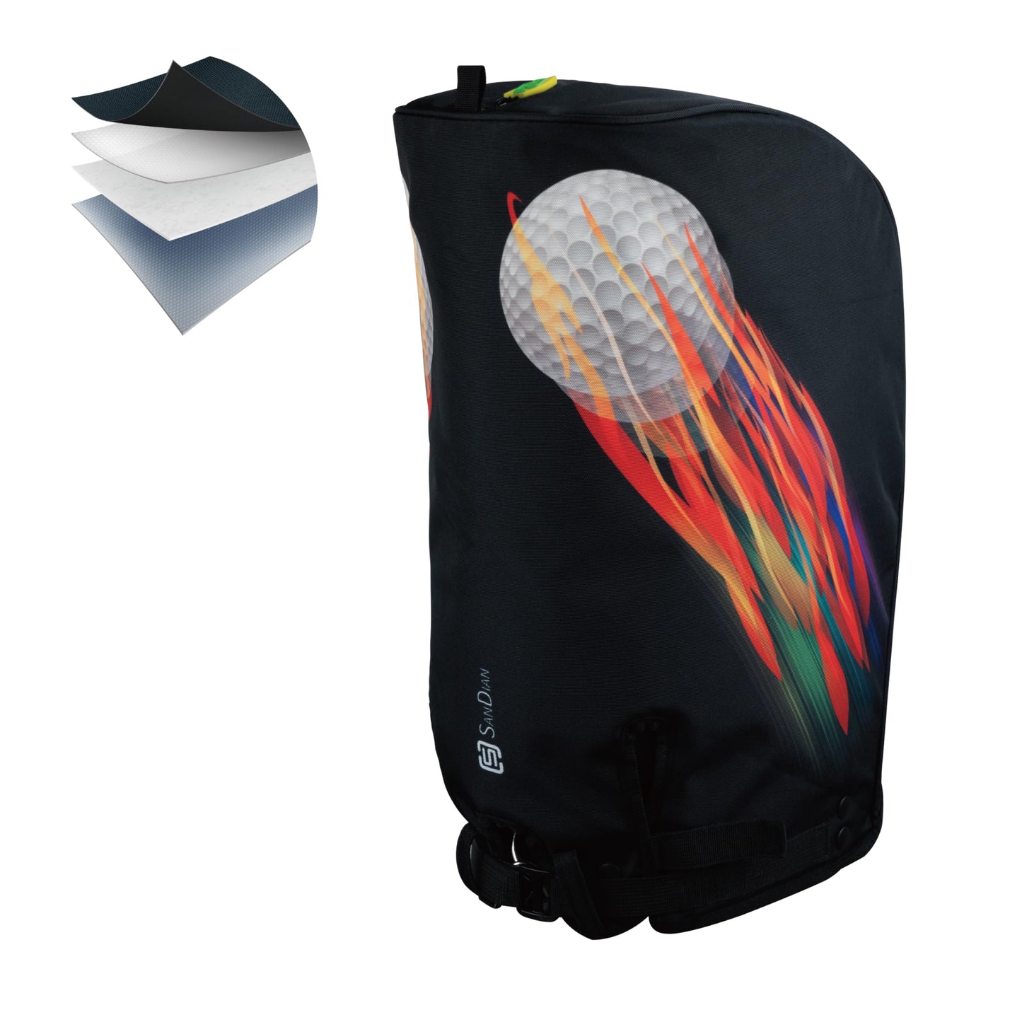 SANDIAN, Spinning Ball, Golf Bag Rain Hood Cover, Waterproof 1260D Oxford Polyester, 12x20 Inches, Padded Protection, PU Coated, Two Sided Zipper, Adjustable Buckle Lock Fasteners, Snap Button Locking