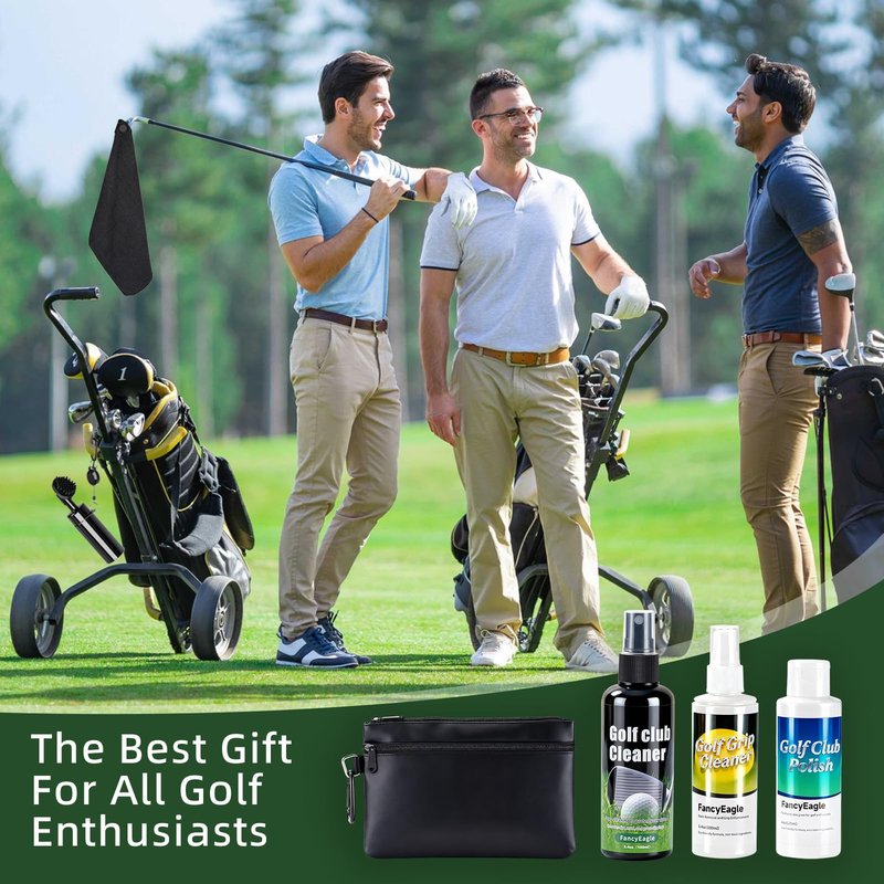 Golf Club Cleaning Kit with Club Cleaner, Grip Cleaner, Polish, Brush, Magnetic Golf Towel & Leather Bag | Restores Clubs, Removes Rust & Scratches, Renews Grip Tackiness, Premium Gifts for Golfers