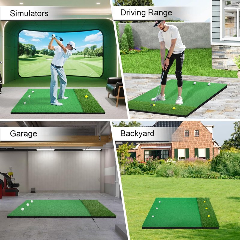 Premium Dual Turf Golf Hitting Mat, 5x4FT Thickened 25mm/50mm Golf Practice Mats Outdoor Indoor, Swing Chipping Training Turf Matt for Backyard, Garage, Driving Range, Gift for Men Dad Golfer