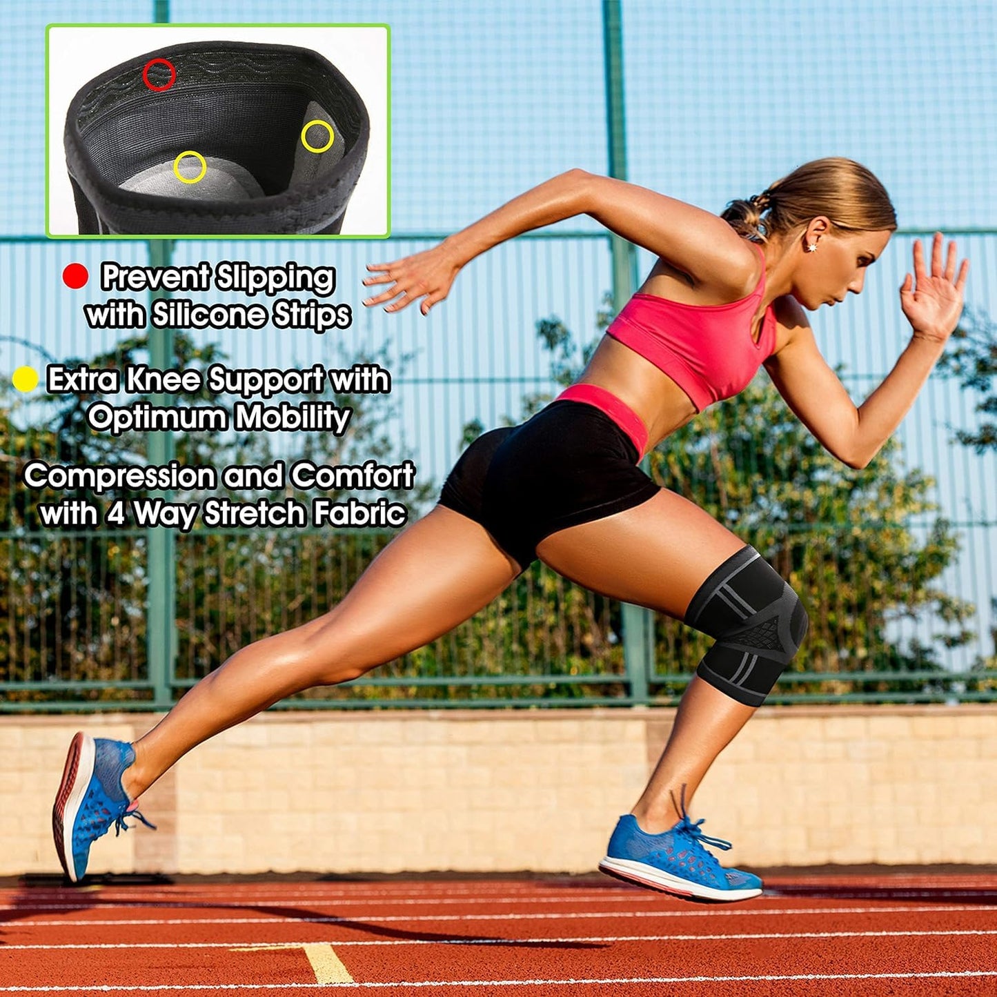 TechWare Pro Knee Brace for Women & Men - Knee Compression Sleeve for Knee Pain, Knee Support. Knee Brace for Meniscus Tear, ACL, and Arthritis with Side Stabilizers & Gel Pads (Black/Gray Large)
