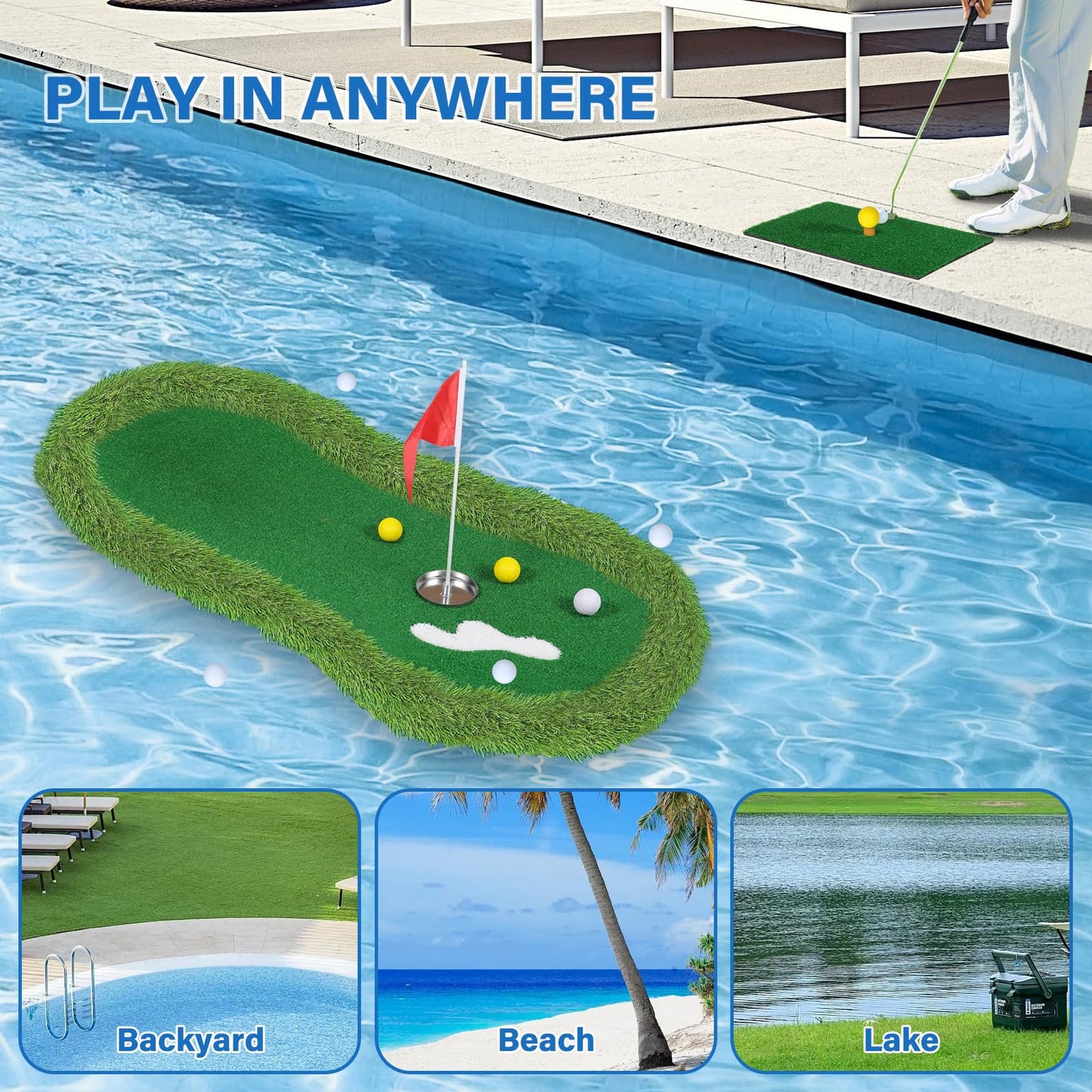Floating Golf Green for Pool Large Size 47" x 24" Floating Putting Green for Pool Designed for Golfers to Competitive Play and Skill Practice in The Pool or Backyard