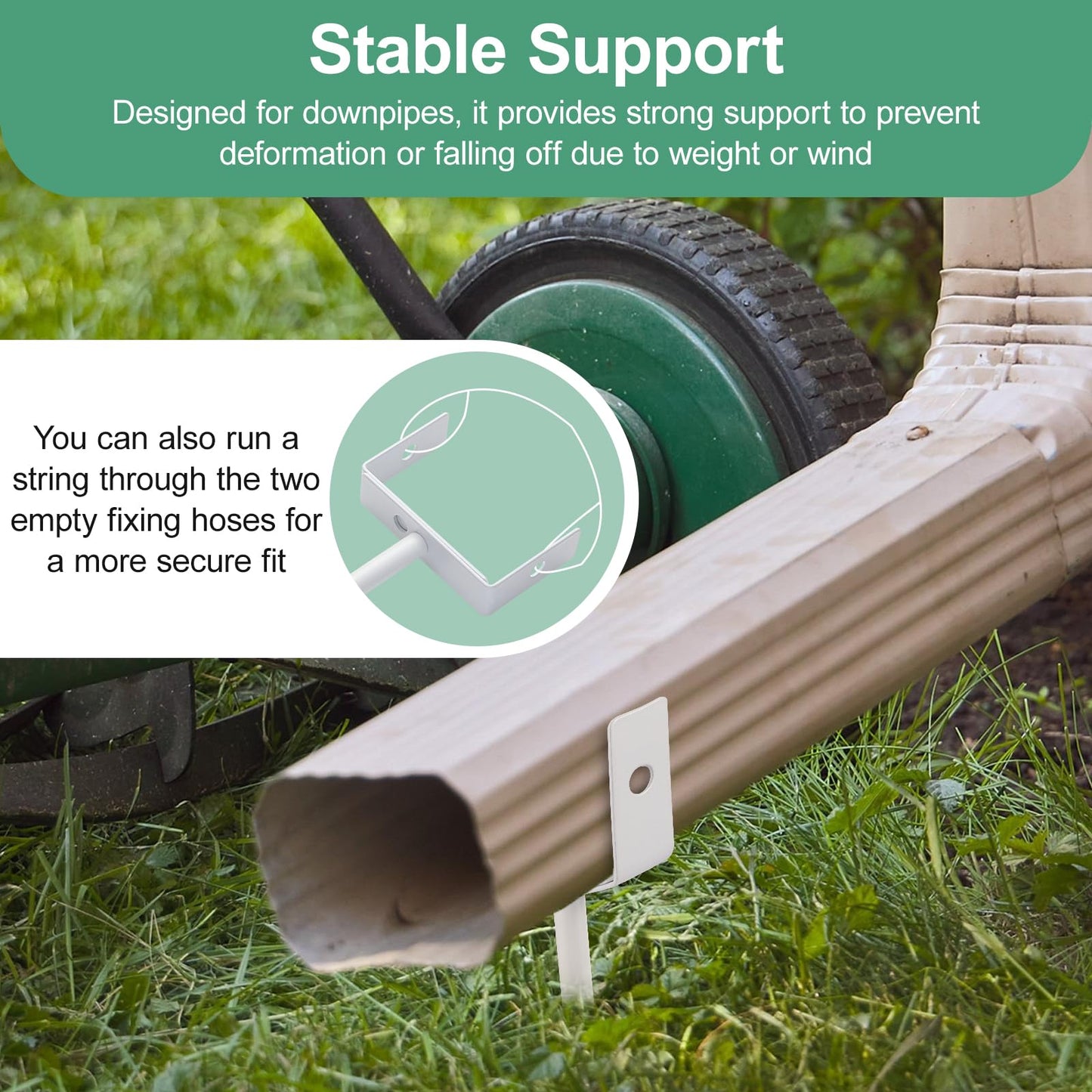 Downspout Bracket white - Adjustable size, heavy-duty galvanized iron with environmentally friendly coating, rust-resistant anchors for pipe support, easy to install (white, 2-piece set)