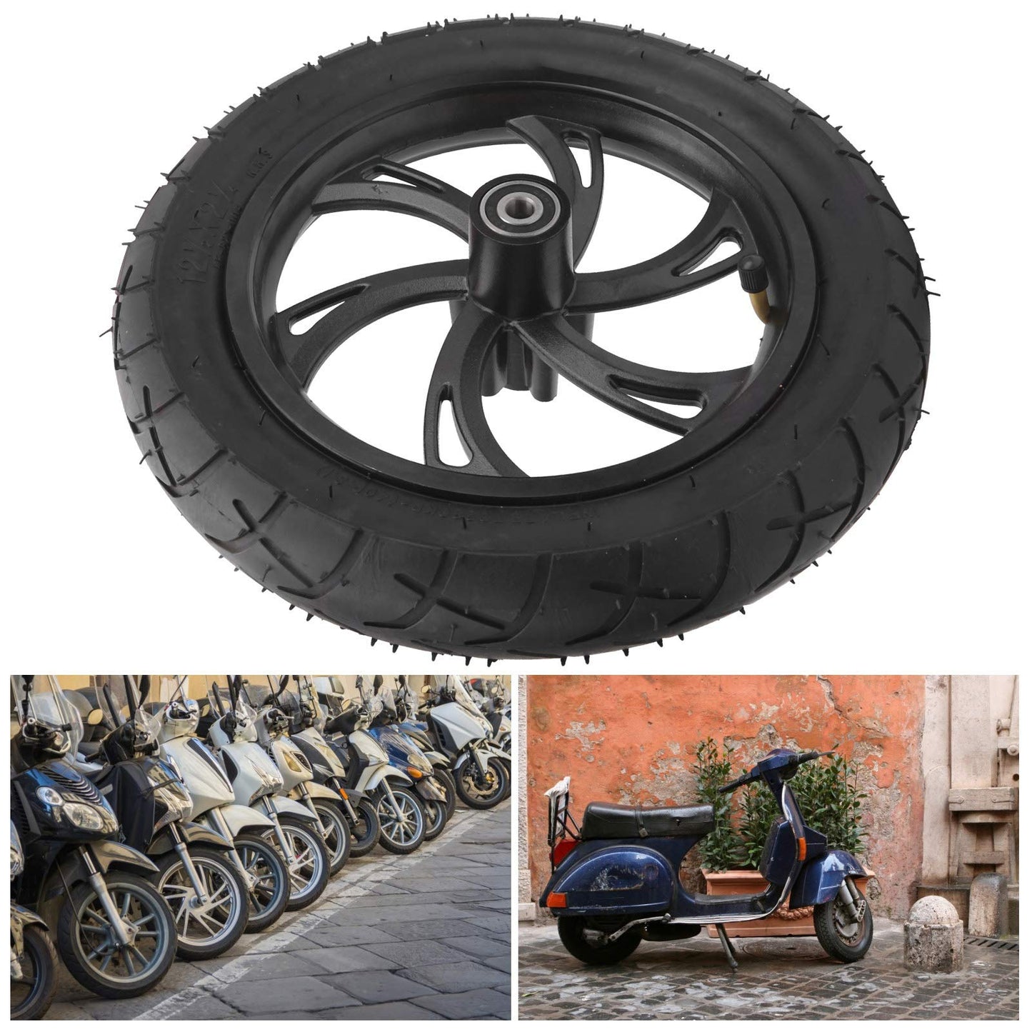 12in Electric Scooter Wheel, Scooter Tire with Wheel Hub Rubber Tyre Replacement 12 1/2X2 1/4