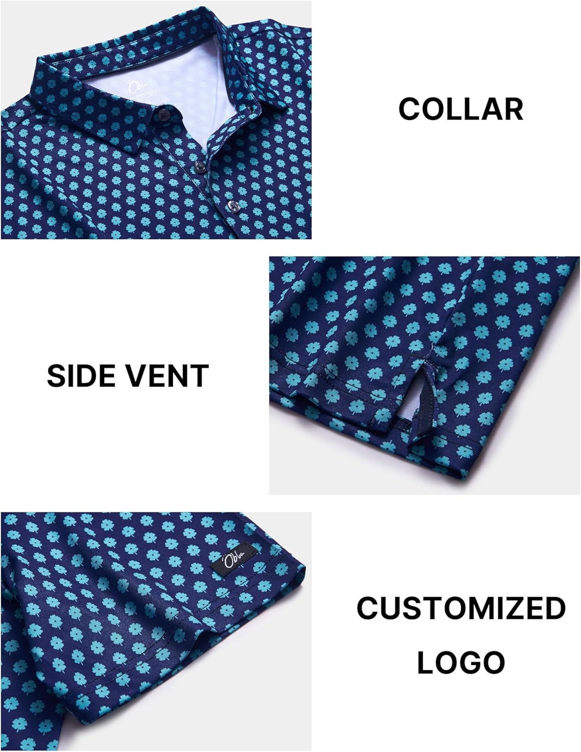 Obla Men's Golf Polo Shirt - Short Sleeve Dry Fit with Moisture-Wicking Performance | Casual Print Design