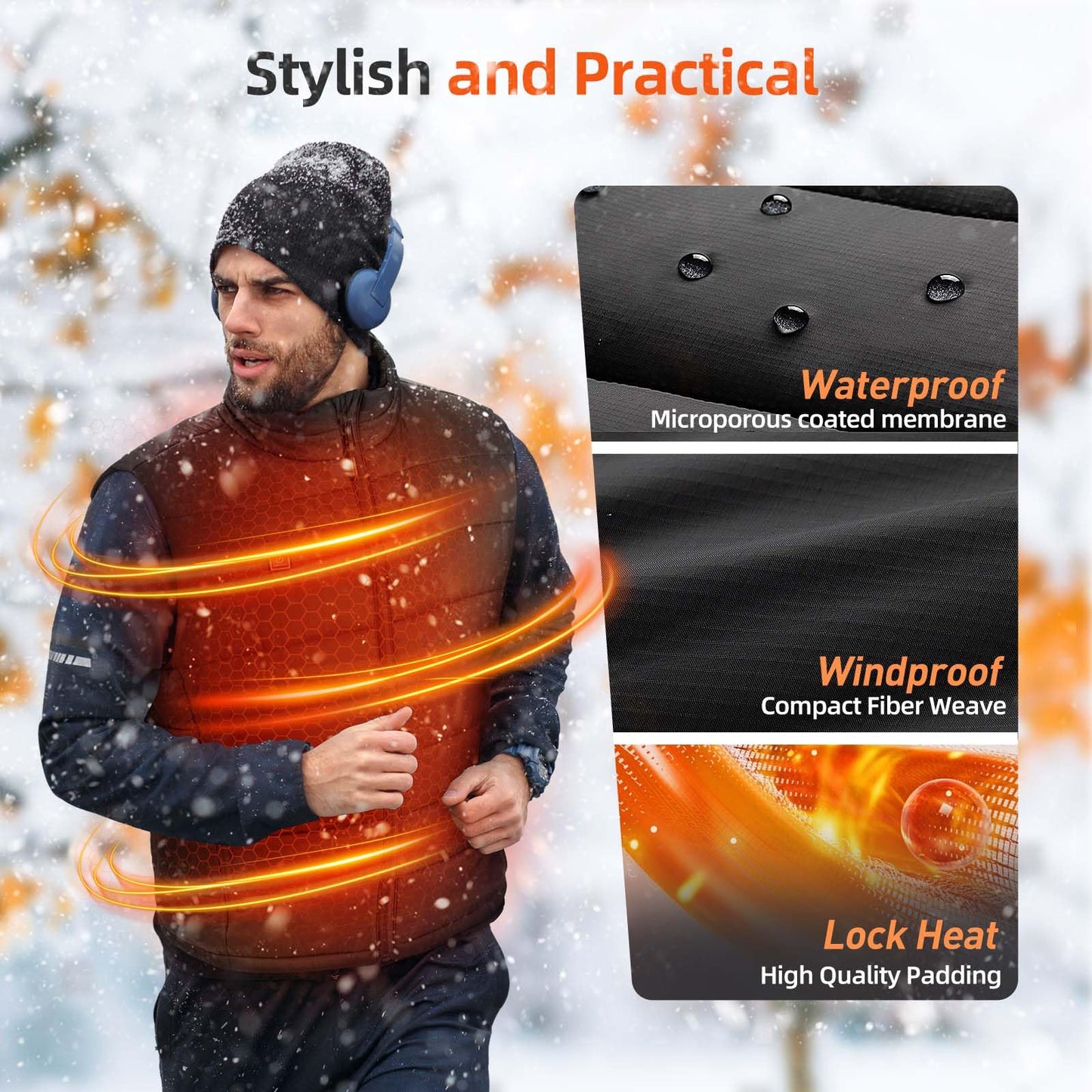 Bopoid Heated Vest for Men with APP Control, Lightweight Electric Mens Heated Vest with 12V Battery Pack for Winter Cycling (Size L)