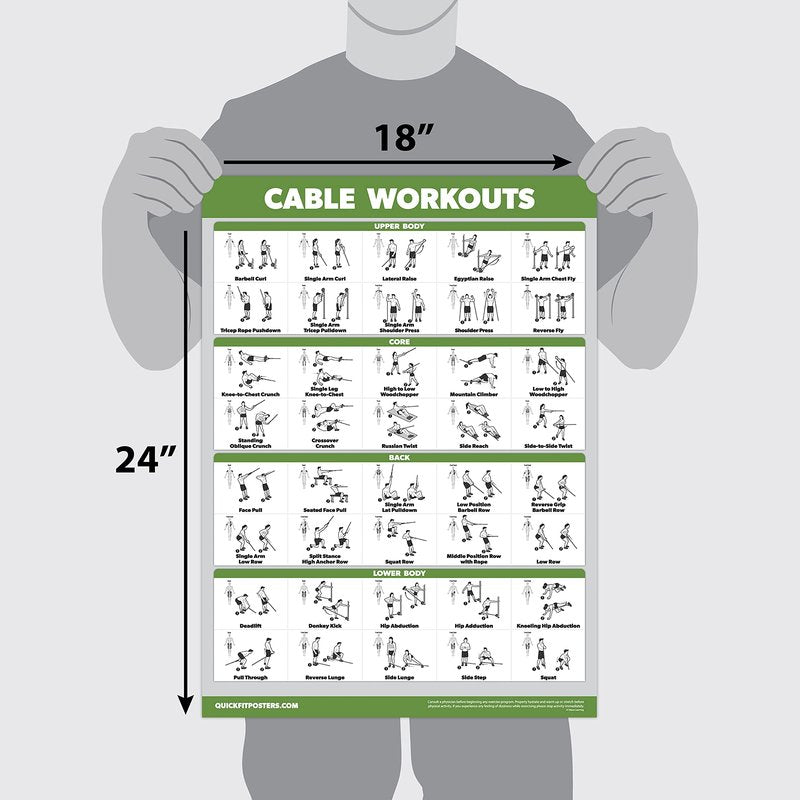 Palace Learning 4 Pack - Cable Machine Workouts + Dumbbell Workouts Vol 1 & 2 + Bodyweight Exercises - Set of 4 Workout Charts (LAMINATED, 18” x 24”)