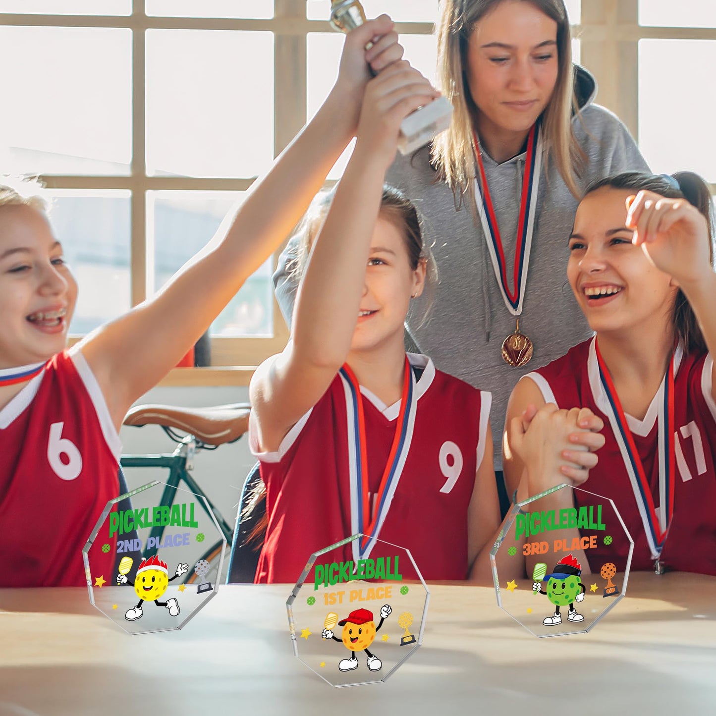 WATINC Pickleball Trophy Award for Tournament - 3PCS 1st 2nd 3rd Place Acrylic Medal Gift for Pickle Baller Competitions, Funny Inspirational Prizes Tiered Tray Tabletop Sign Decor Favors for Adults