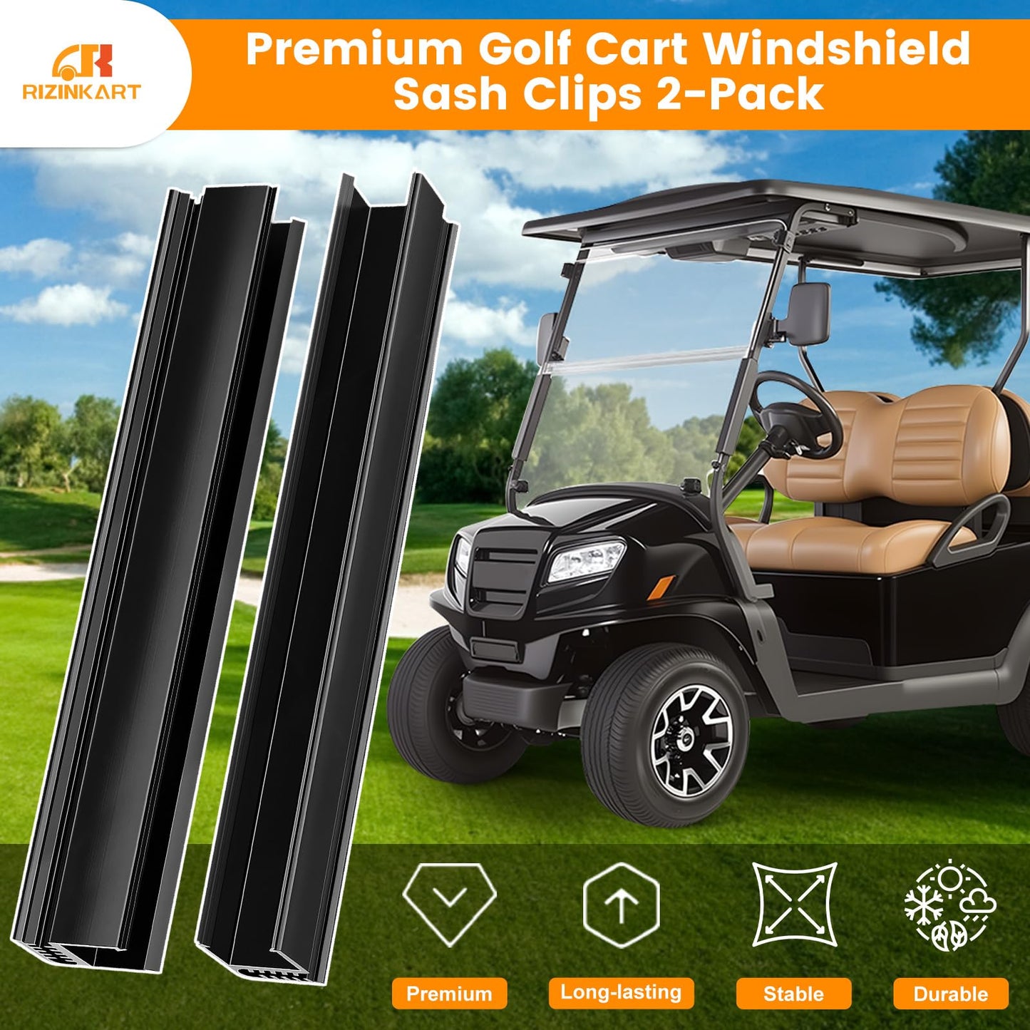 Golf Cart Windshield Clips Kit with Windshield Sash Retaining Clip fit 1"x1" Tube, 11" Windshield Bottom Bracket with Screw Bolts for Club Car DS,Precedent,Tempo,Onward,Yamaha G16 G19 G22 G29