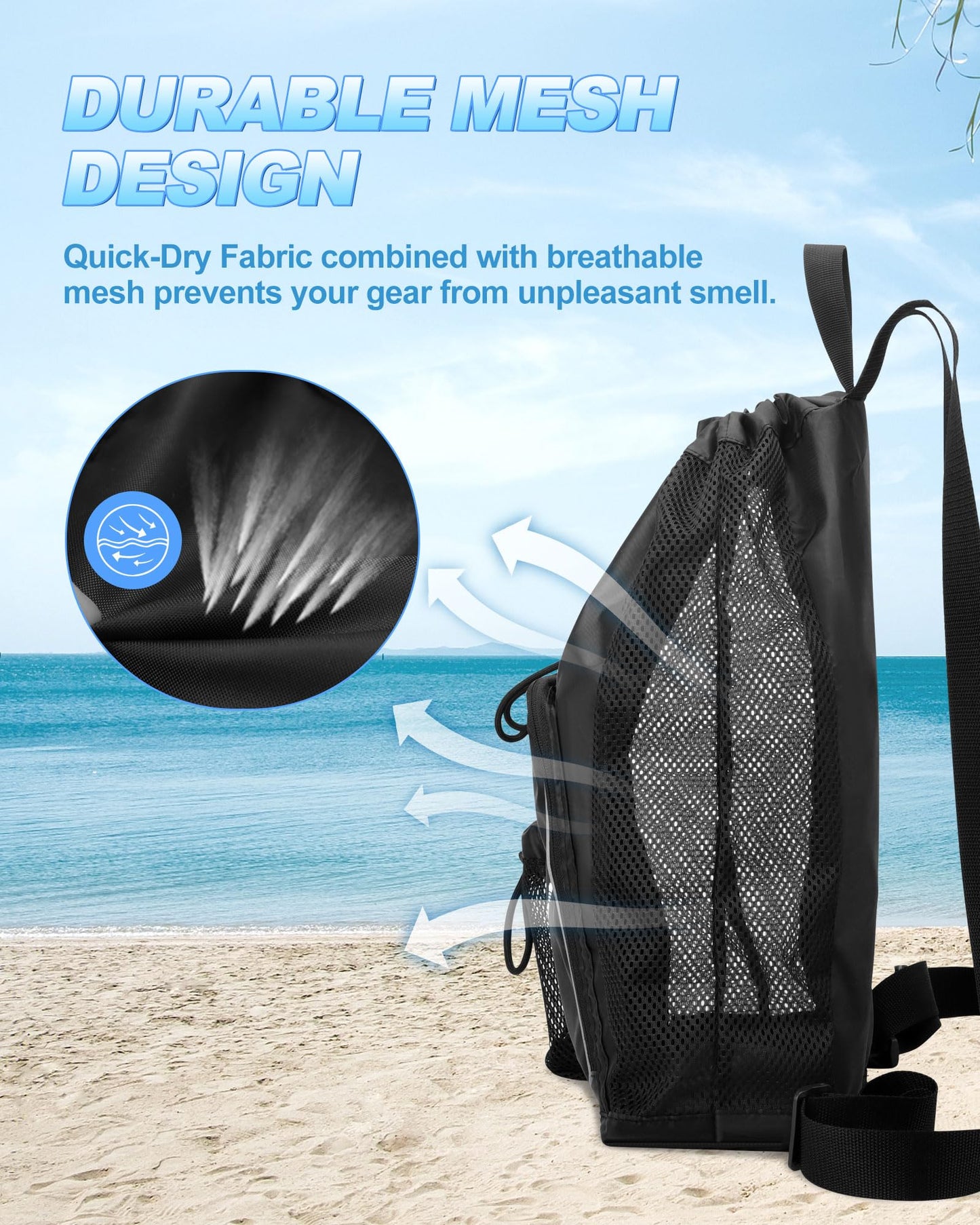 Mesh Swim Bag Beach Backpack for Swimming, Pool, Gym and Workout Gear
