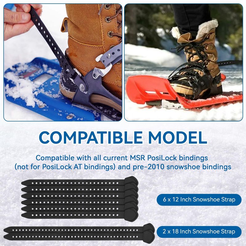 ERETOW Snowshoe Straps for MSR Snowshoes, Includes 6x12" and 2x18" Straps, Compatible with MSR Denali Evo Ascent Snowshoes & PosiLock Bindings, Black