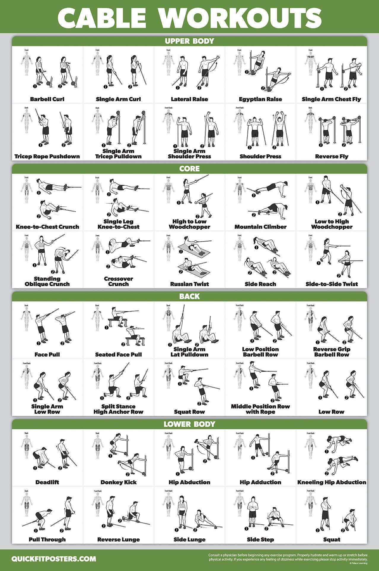 Palace Learning 2 Pack: Dumbbell Workout Poster + Cable Machine Exercise Routine - Set of 2 Workout Charts (LAMINATED, 18" x 24")