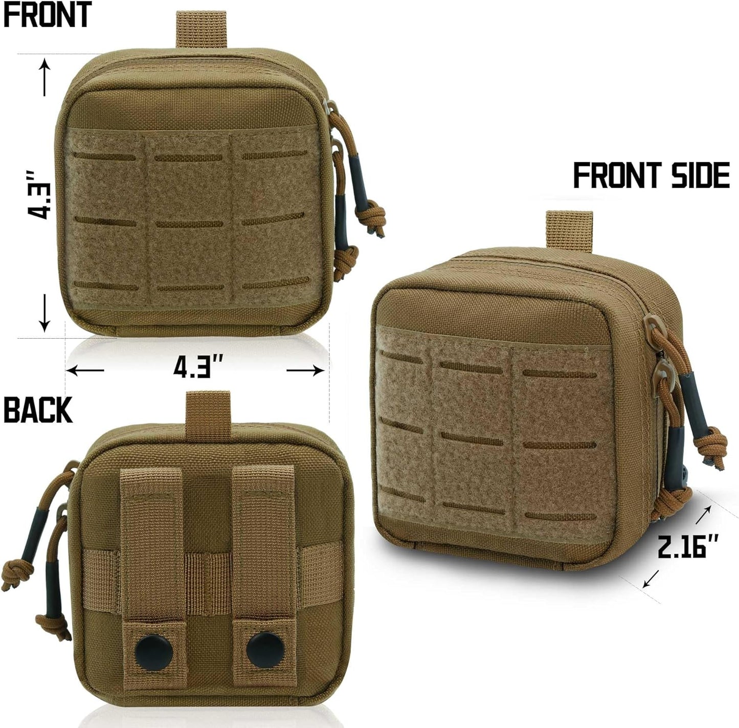 Upgrade Tactical Molle Admin Pouch - Laser Cut Design, 4x4 Inches, Interior Divider & Removable Pocket