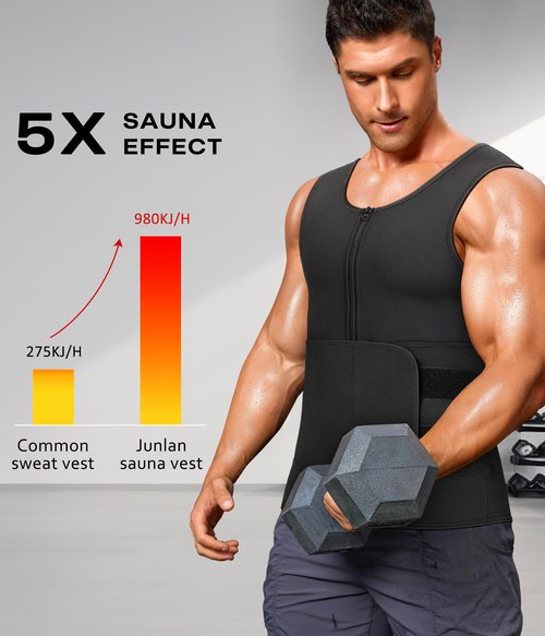 Junlan Sauna Suit for Men 2 in 1 Waist Trainer Sauna Shirt for Men Sweat Band for Stomach(Silver,X-Large)