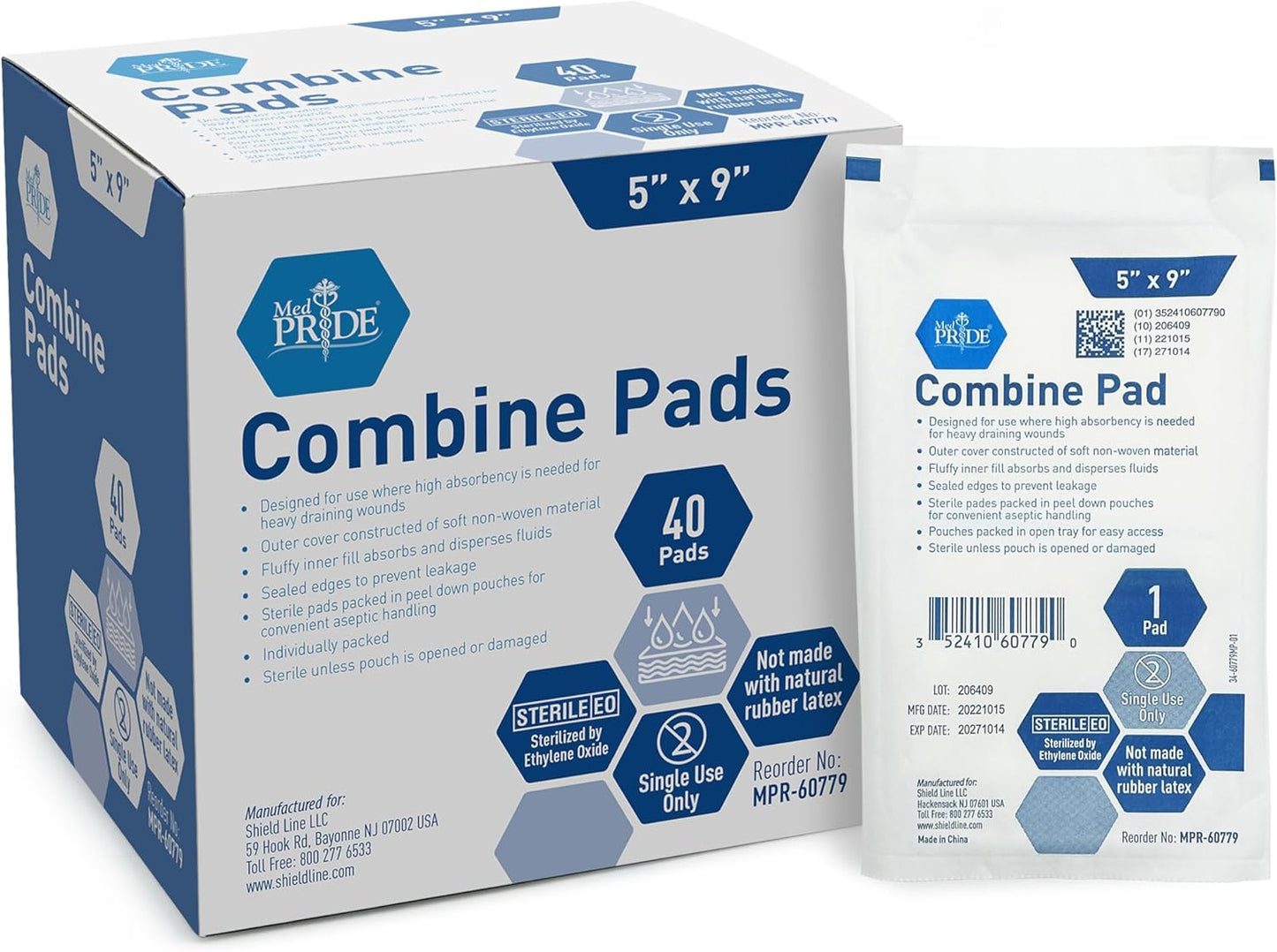 Med Pride ABD Pads - High Absorbency Sterile Wound Dressings | 5 x 9 Inch, 40 Count, Latex Free