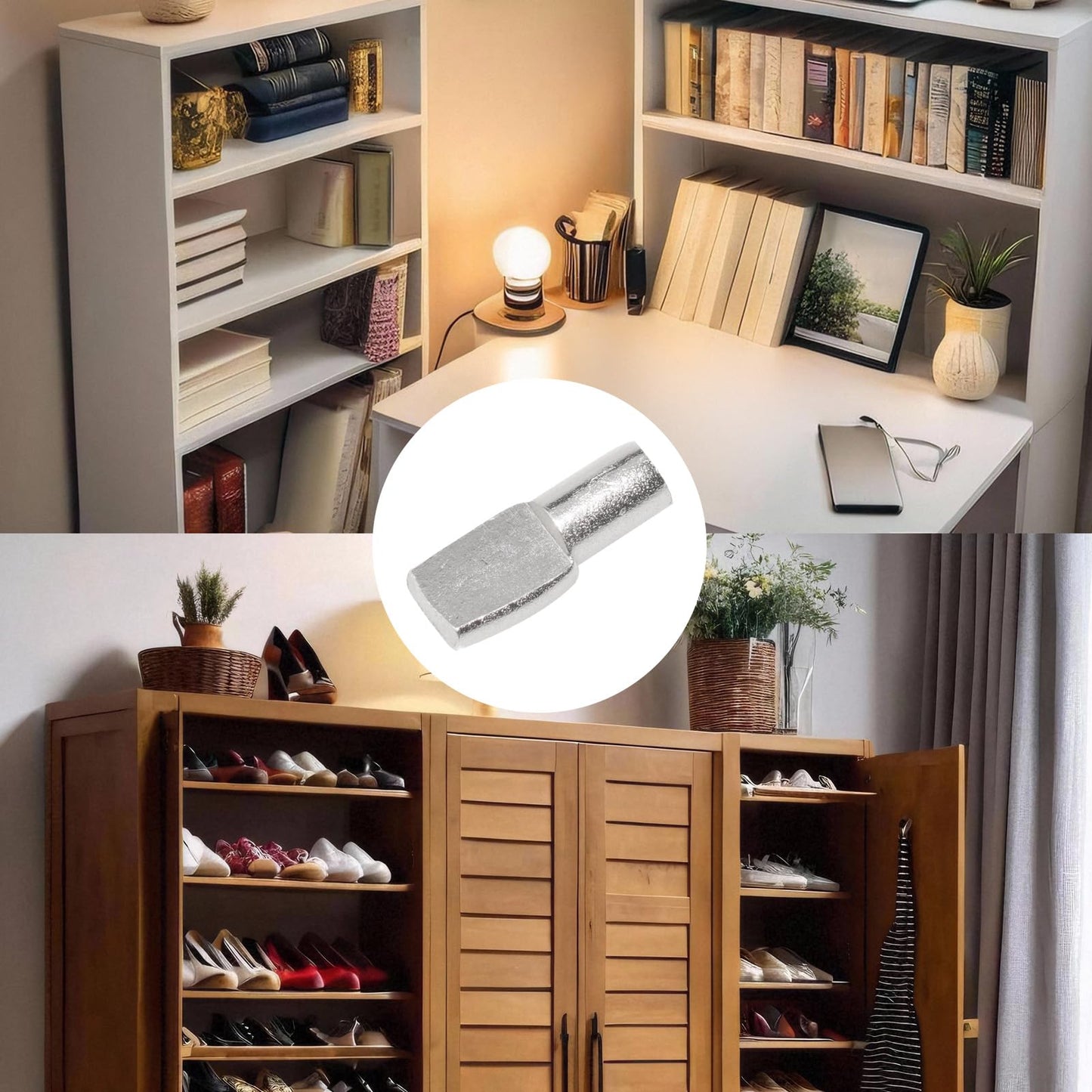 Benkyo 6mm Shelf Pins 6mm Shelf Pegs for Cabinet Shelves and Bookshelf Metal Shelf Support Pegs for Adjustable Wood Shelving Pegs to Hold Shelves （80 Piece）