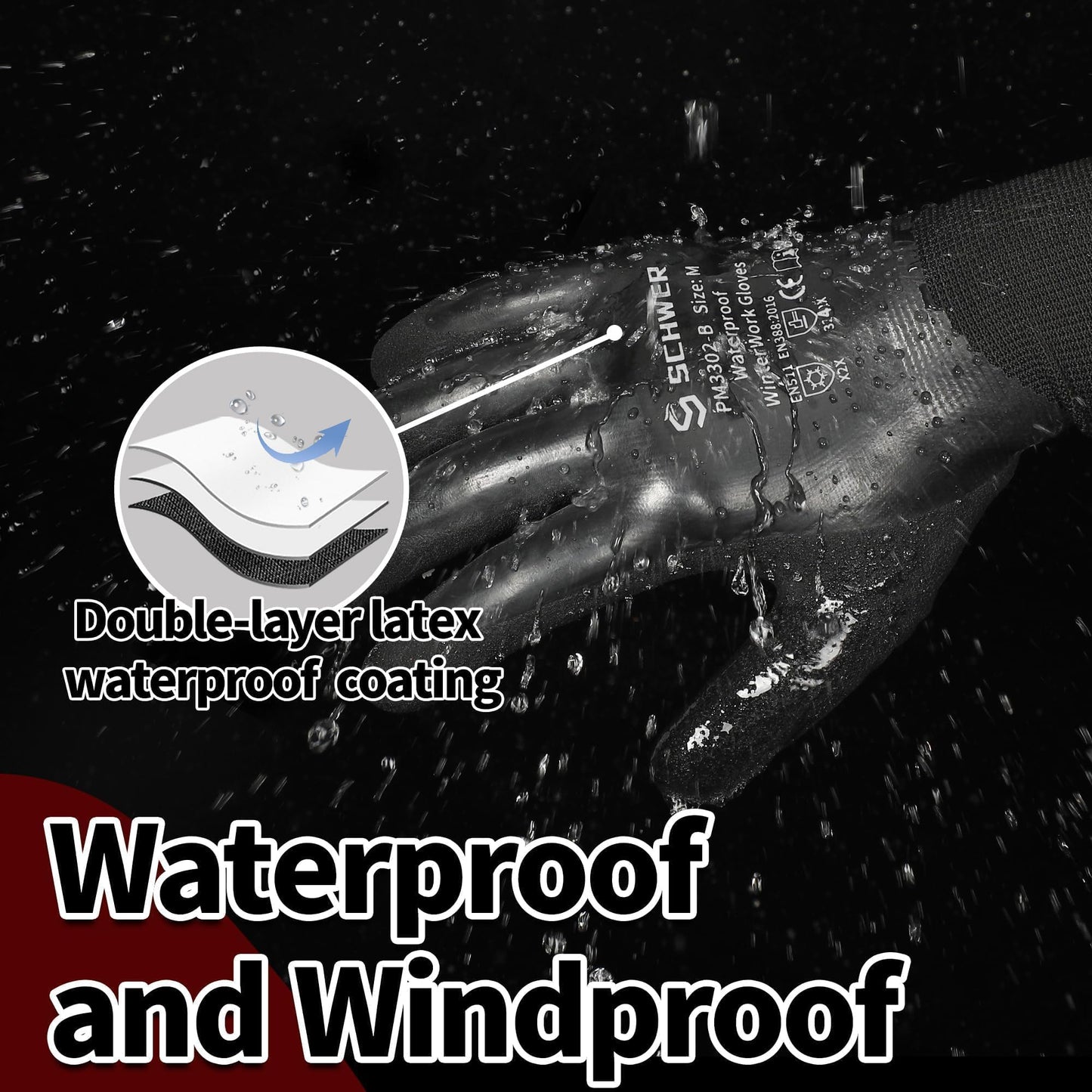 Schwer Waterproof Winter Work Gloves, ANSI A2 Cut Resistant Freezer Gloves for Outdoor Cold Weather Keep Hands Warm, Thermal Insulated Gloves for Shoveling Snow, Ice Fishing, Super Grip, L