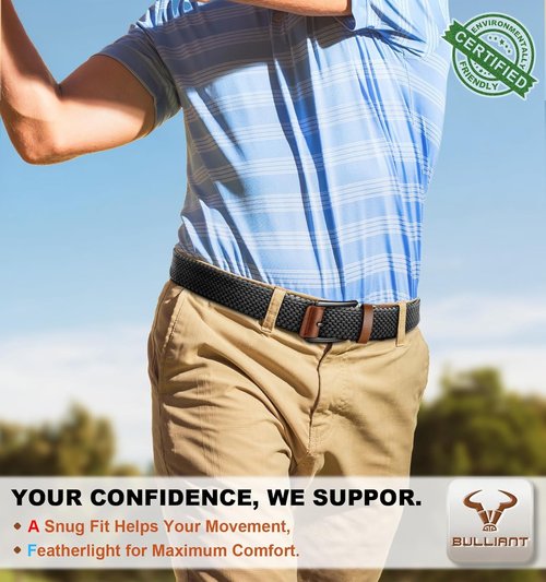 BULLIANT Men's Reversible Golf Belt - Stretch Braided Design | Perfect Gift, 1 3/8" - 2" Size