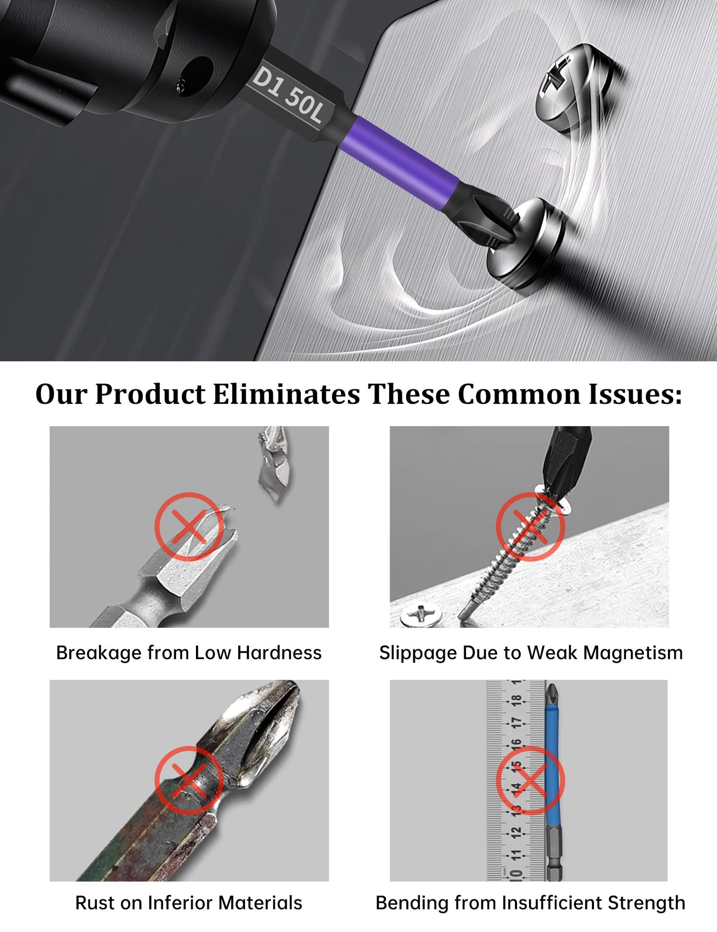 Tomorotec 11PCS Magnetic Phillips Screwdriver Drill Bit Set #2 - Anti-Slip, Shock-Absorbent, Compatible with Impact & Electric Screwdrivers (Purple)