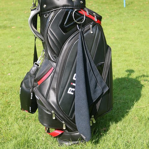 Handy Picks Microfiber Golf Towel (16" X 16") with Carabiner Clip, Waffle Pattern Golf Towel Hook and Loop Fastener - The Convenient Golf Cleaning Towel Black