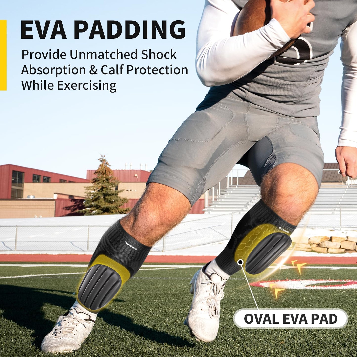 CAMBIVO Calf Compression Sleeves with EVA Pads for Shin Splints, Shin Guards for Men & Women, Leg Brace Support for Running (Pure Black, Large)