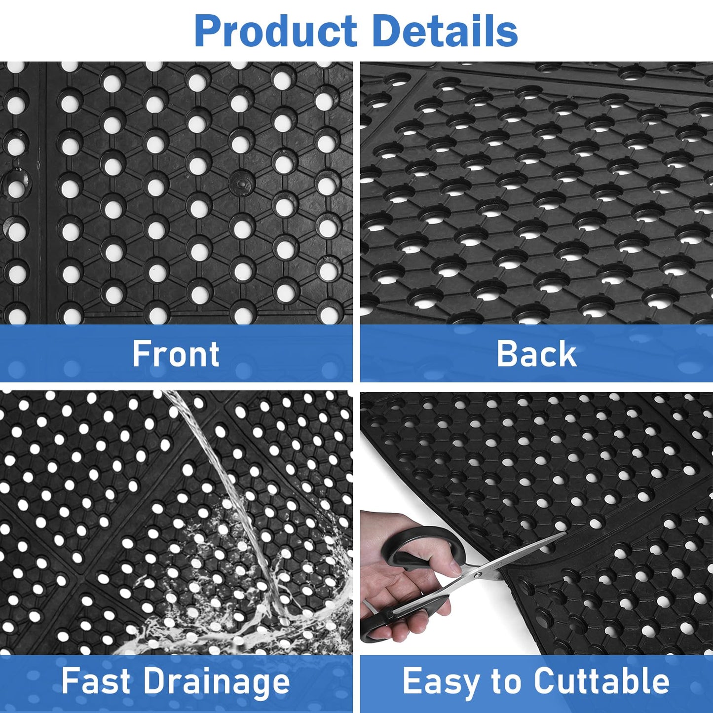 tonchean 82.6"x35.4" Commercial Anti-Fatigue Mat, Non-Slip Drainage Rubber Mat with Holes, Rubber Kitchen Mats for Floor, Restaurant, Door Mats Use Wet Area