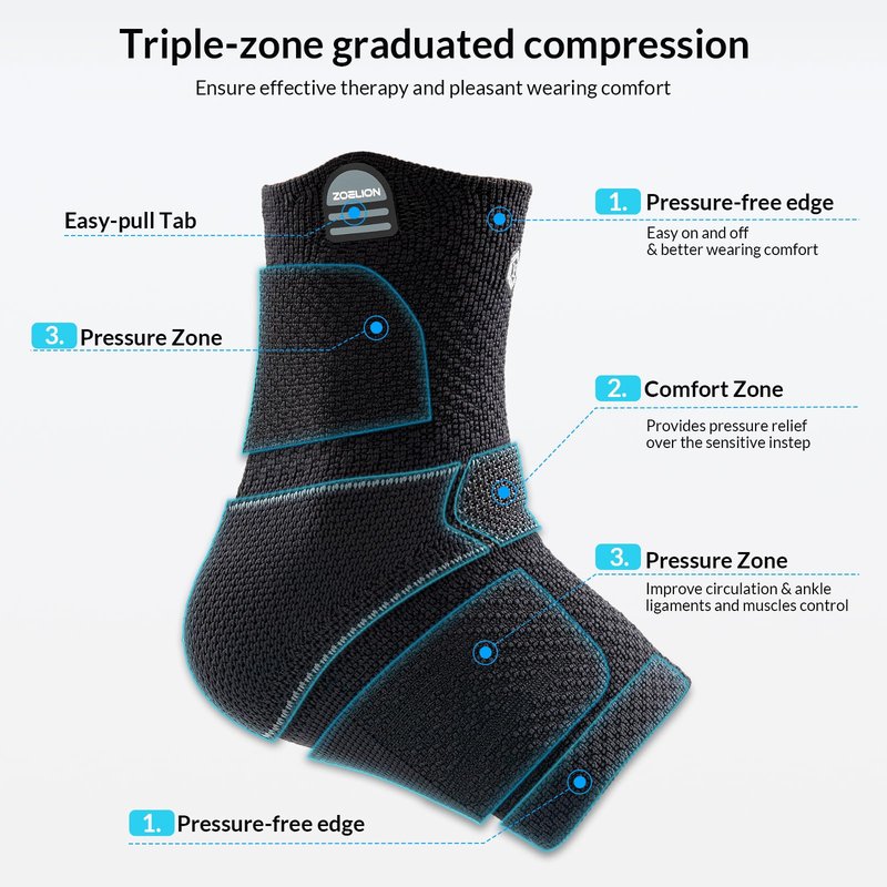 ZOELION Ankle Brace Compression Support with Removable Fishnet Strap, 3D Knit Plantar Fasciitis Relief Achilles Tendonitis Brace, Ankle Compression Sleeve for Pain Relief & Injury Healing, Black/L