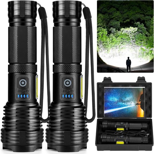 **BERCOL LED Flashlight - Rechargeable 99,000 Lumens Super Bright Waterproof Handheld (2 Pack)**