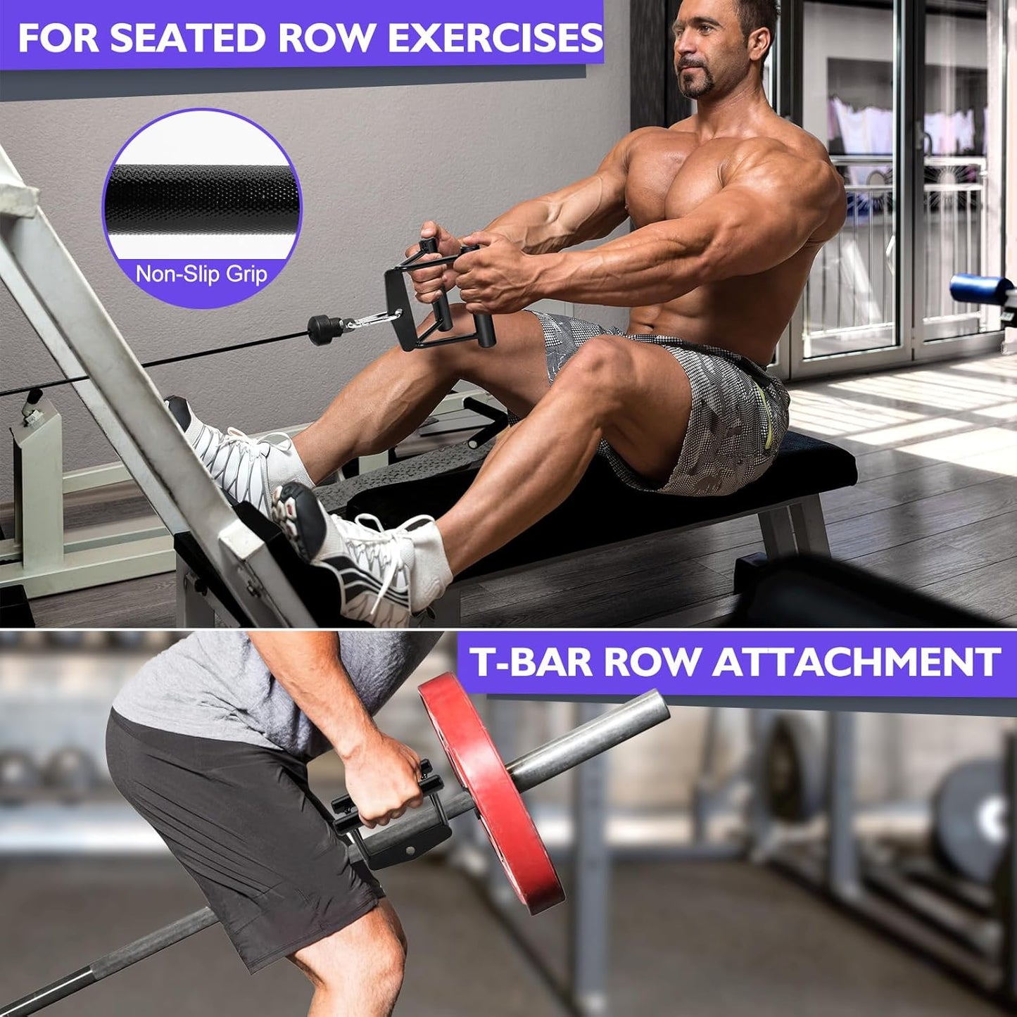 Skiennix Cable Machine Attachments Set - LAT Pulldown Bar & Tricep Rope for Home Gym