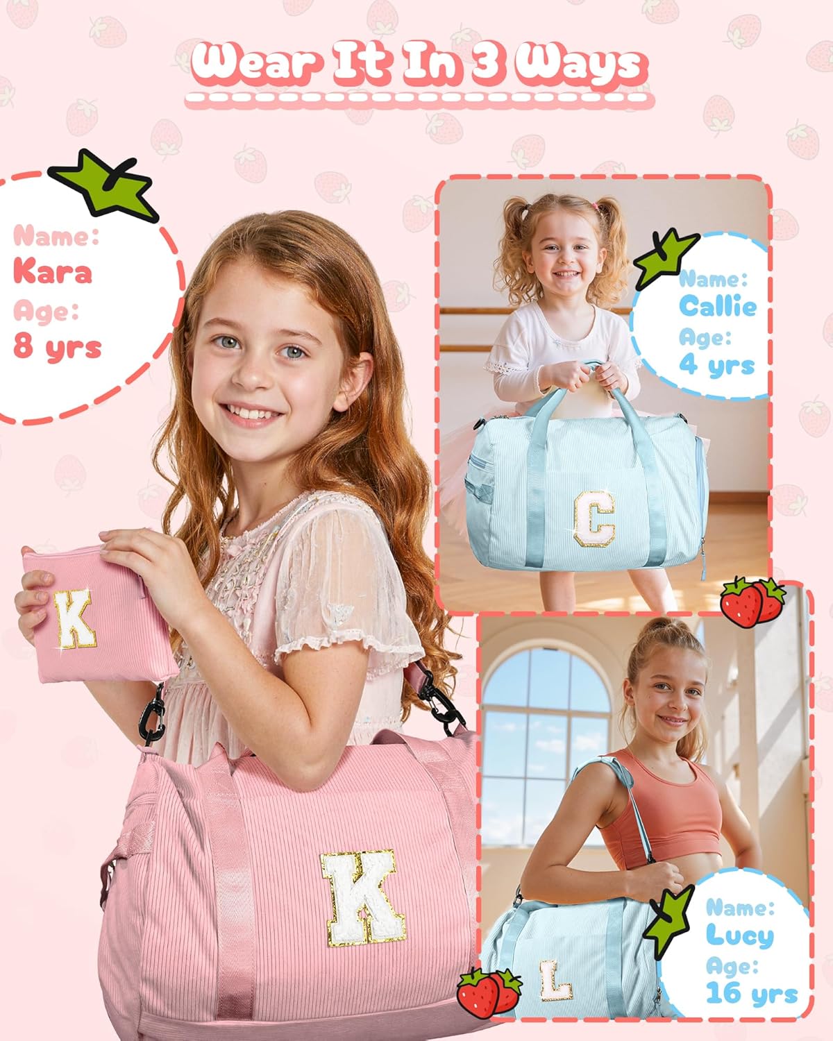 Skiennix Girls Gym Bag - Personalized Dance Duffle with Shoe Compartment & Toiletry Bag | Ideal Birthday Gift for Ages 3-8 (Letter Y)
