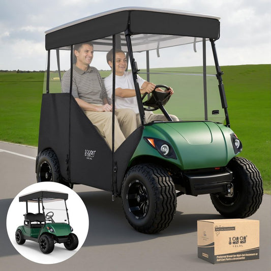 10L0L 3-Sided Track Style Golf Cart Enclosure fit 2 Passenger Yamaha G29, 600D Oxford Cloth Rain Shelter Cover with Aluminum Pre-Drilled Track,3 Sides Roll Up,Waterproof and UV Protection(Black)