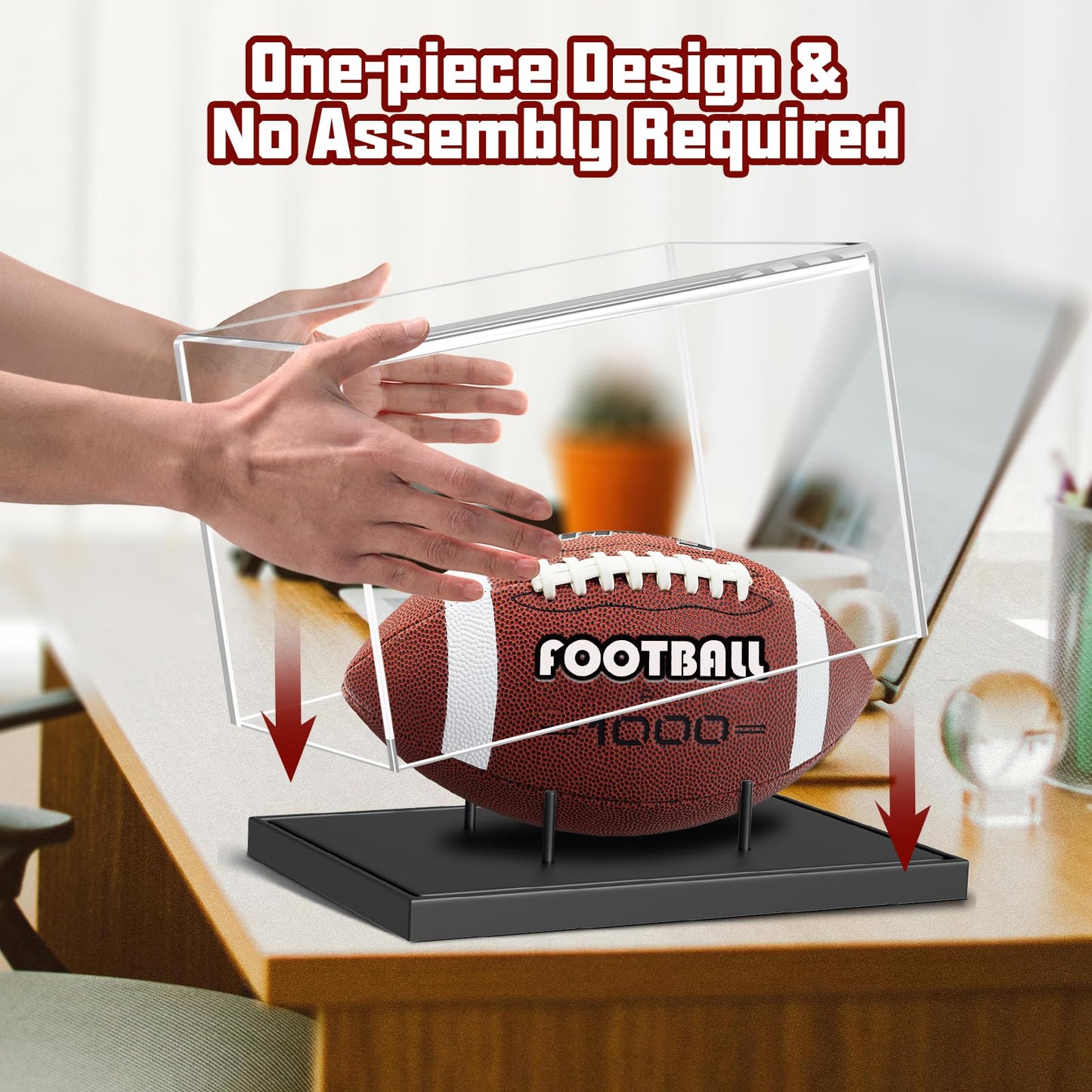 KKU Football Display Case, Acrylic Football Case with Wooden Base One-Piece Design, Autographed Football Holder for Football Fans & Collectors, Sports Collectibles, No Assembly Required - Black