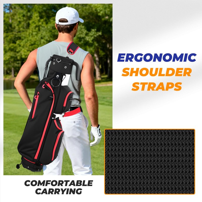 Sturdum Golf Stand Bag, Lightweight Par 3 Golf Bag with 3 Way Dividers Fits Up to 8 Clubs, 3.7lbs Compact Yet Spacious Pitch N Putt for Driving Range, Cooler Pockets, Black