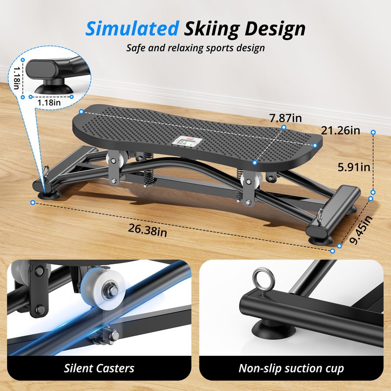 RYGEO Balance Board with Resistance Bands, Versatile Rocking Stepper, Wobble Board Featuring LCD Monitor, 331 lbs High-Capacity Ski Twister Trainer for Full Body Exercise at Home