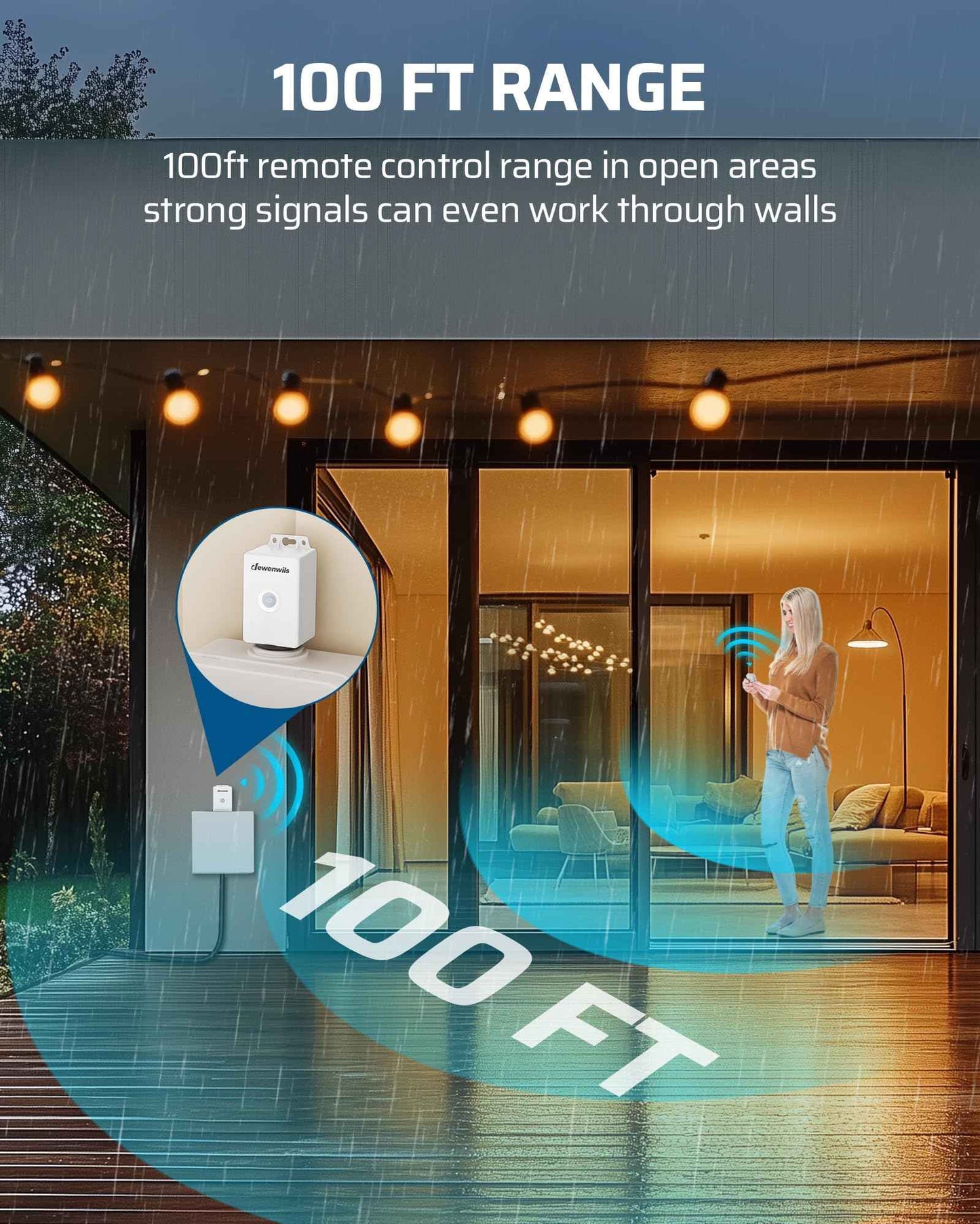 DEWENWILS Outdoor Wireless Light Switch and Receiver Kit IP65 Waterproof 15A High Power Remote Light Switch, No Wiring & 100FT Range Wireless Switches for Lights
