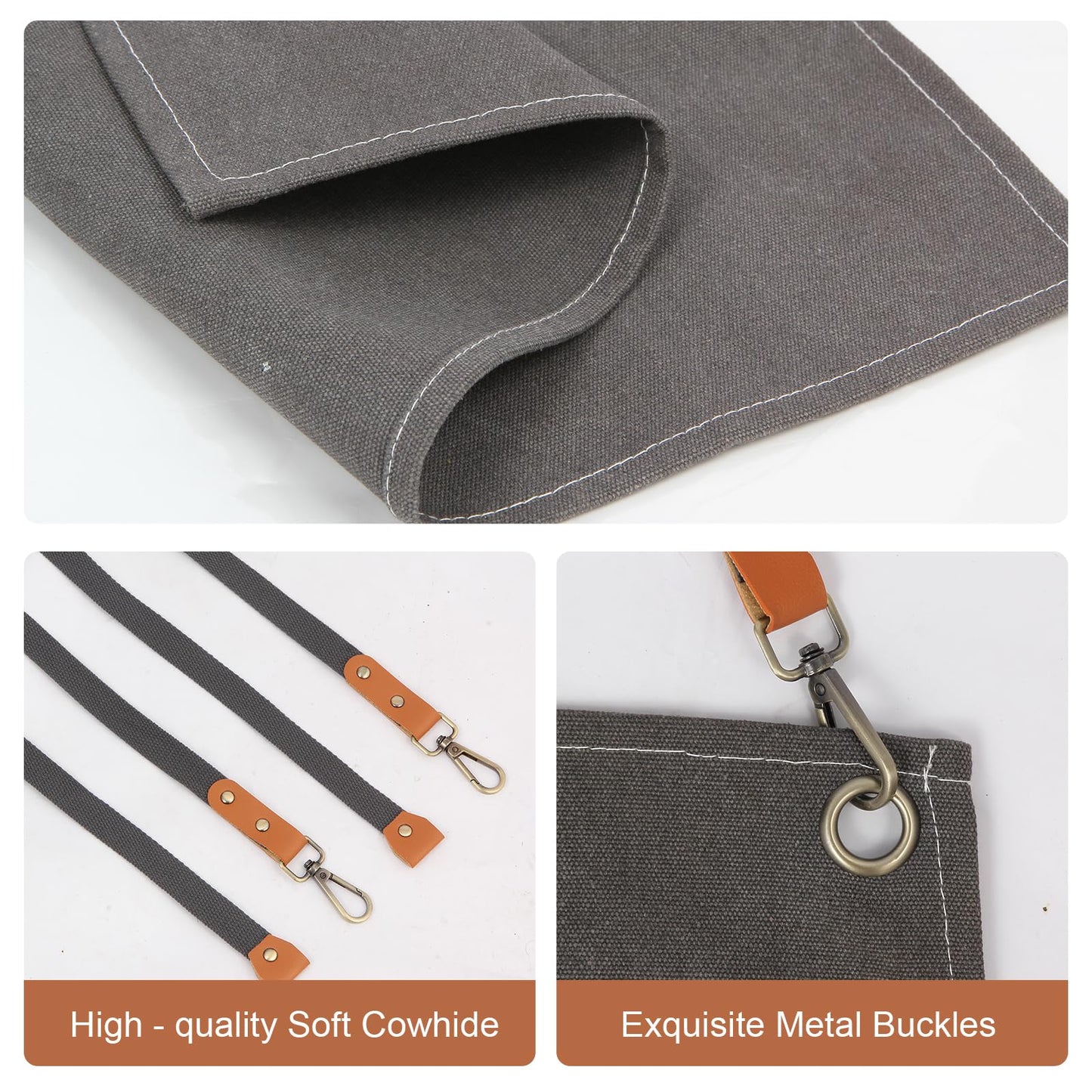 Rtcimoic Men's And Women's Work Aprons, With Pockets, Suitable For Bartenders, Hairdressers, Florists, Chefs, Gardeners, And Waiters, Professional Canvas Aprons With Adjustable Straps. (Dark Grey)