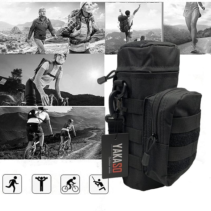 YAKASO Tactical Molle Water Bottle Holder Pouch Hydration Carrier Bag Tactical EDC Water Bottle Carrier with Detachable Shoulder Strap for Hiking Camping Outdoor Sport Travel